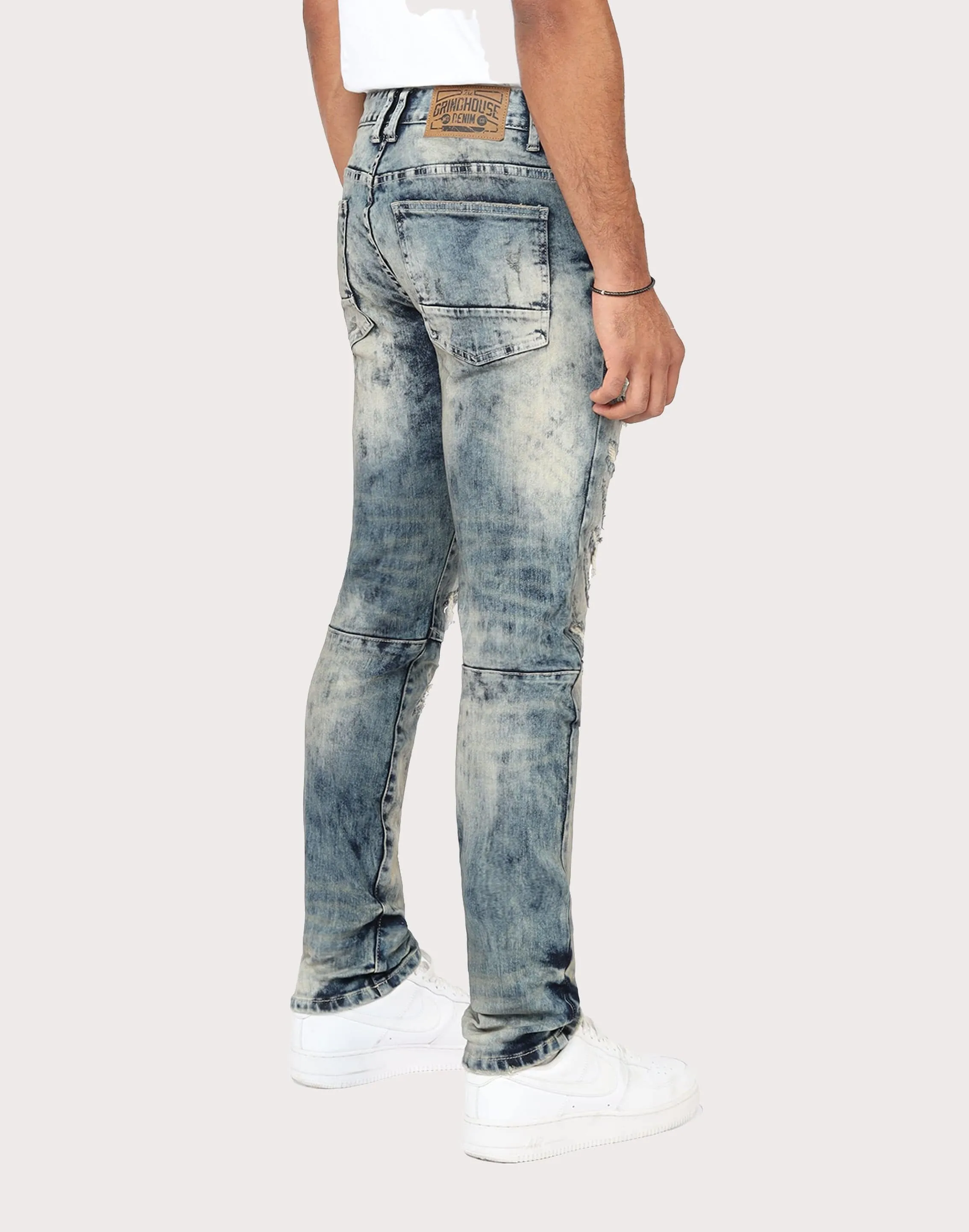 Grindhouse Ross Blue Slim Fit Taper Vintage Baking Effect Denim Jeans