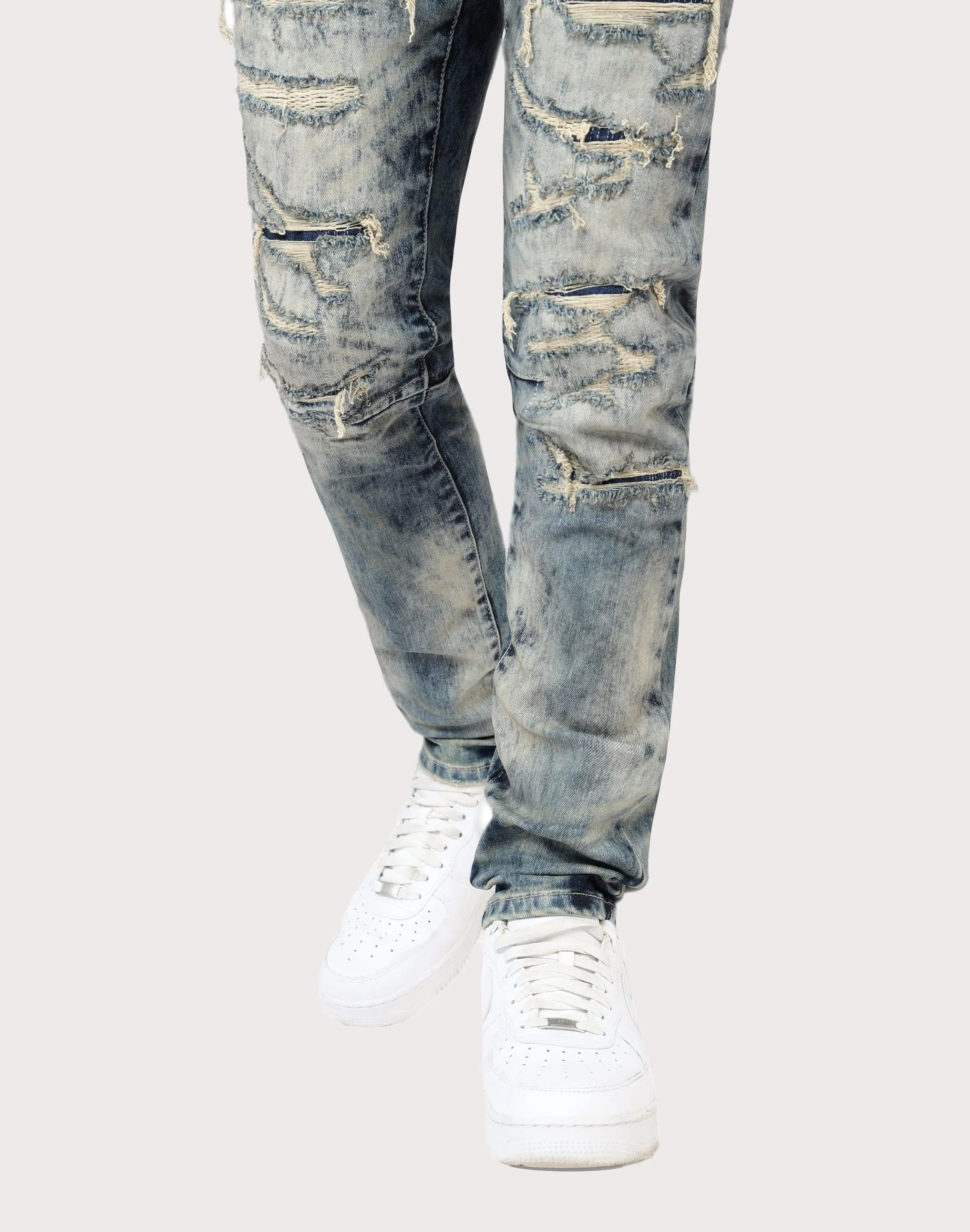 Grindhouse Ross Blue Slim Fit Taper Vintage Baking Effect Denim Jeans