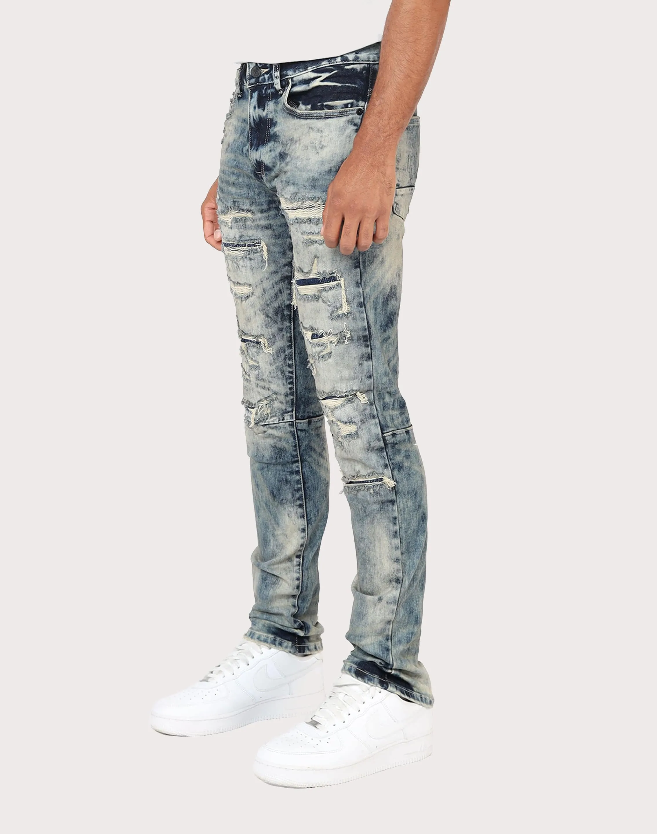 Grindhouse Ross Blue Slim Fit Taper Vintage Baking Effect Denim Jeans