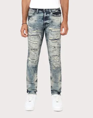 Grindhouse Ross Blue Slim Fit Taper Vintage Baking Effect Denim Jeans