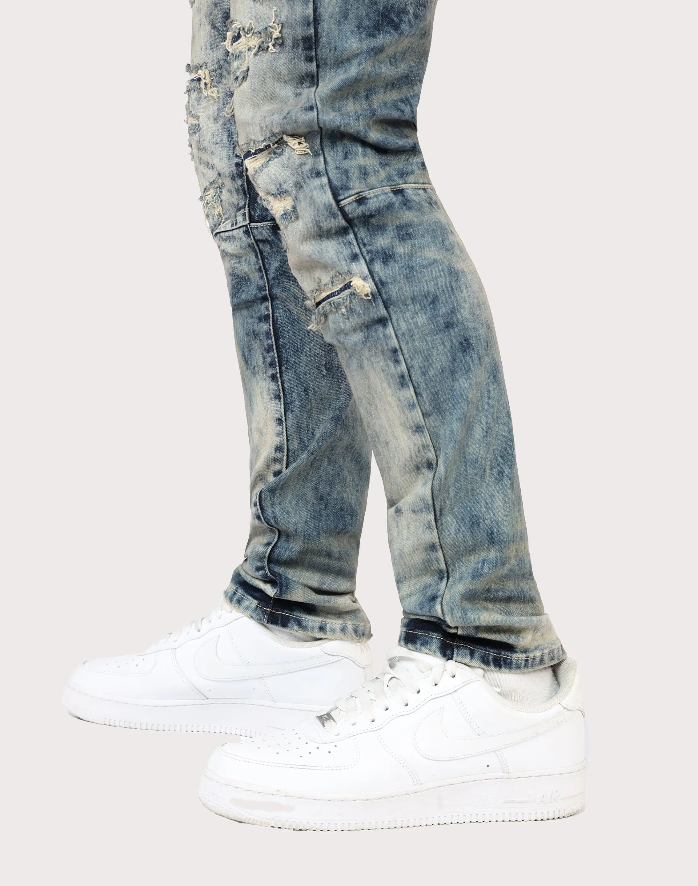 Grindhouse Ross Blue Slim Fit Taper Vintage Baking Effect Denim Jeans