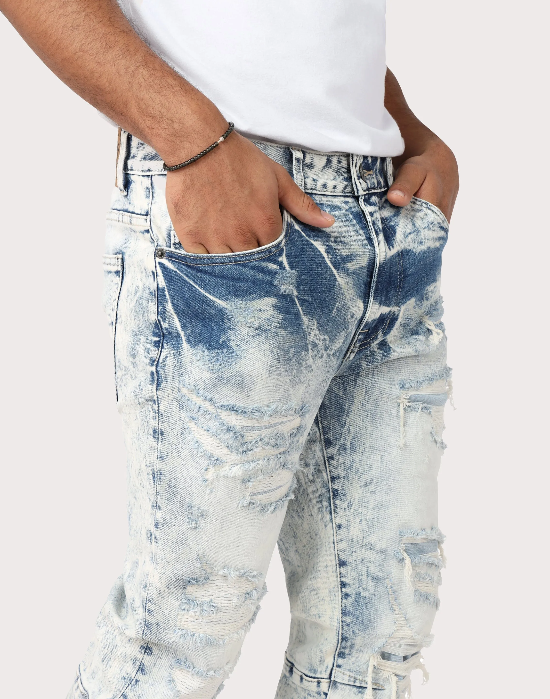 Grindhouse Slim Fit Rip N Repair Graham Blue Denim Jeans