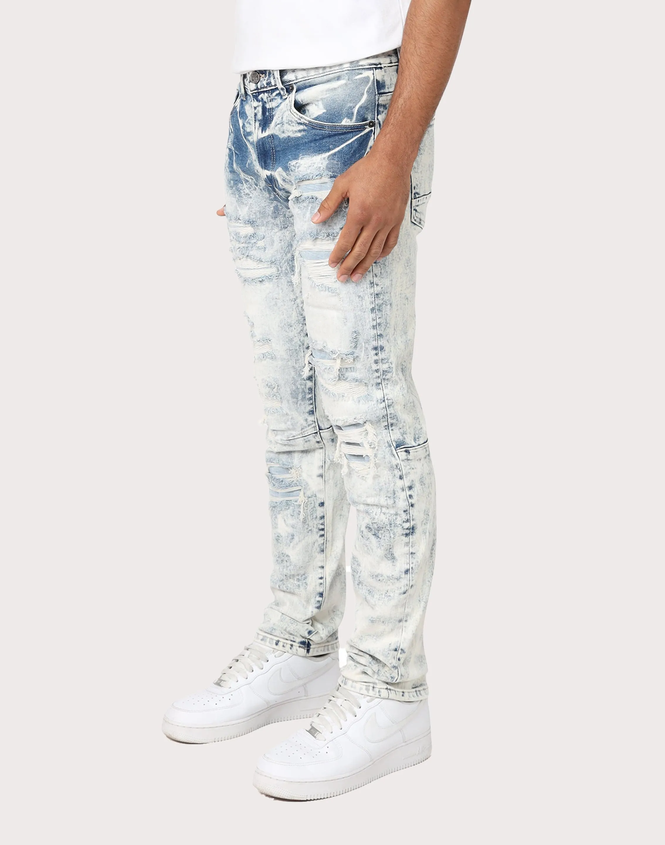 Grindhouse Slim Fit Rip N Repair Graham Blue Denim Jeans
