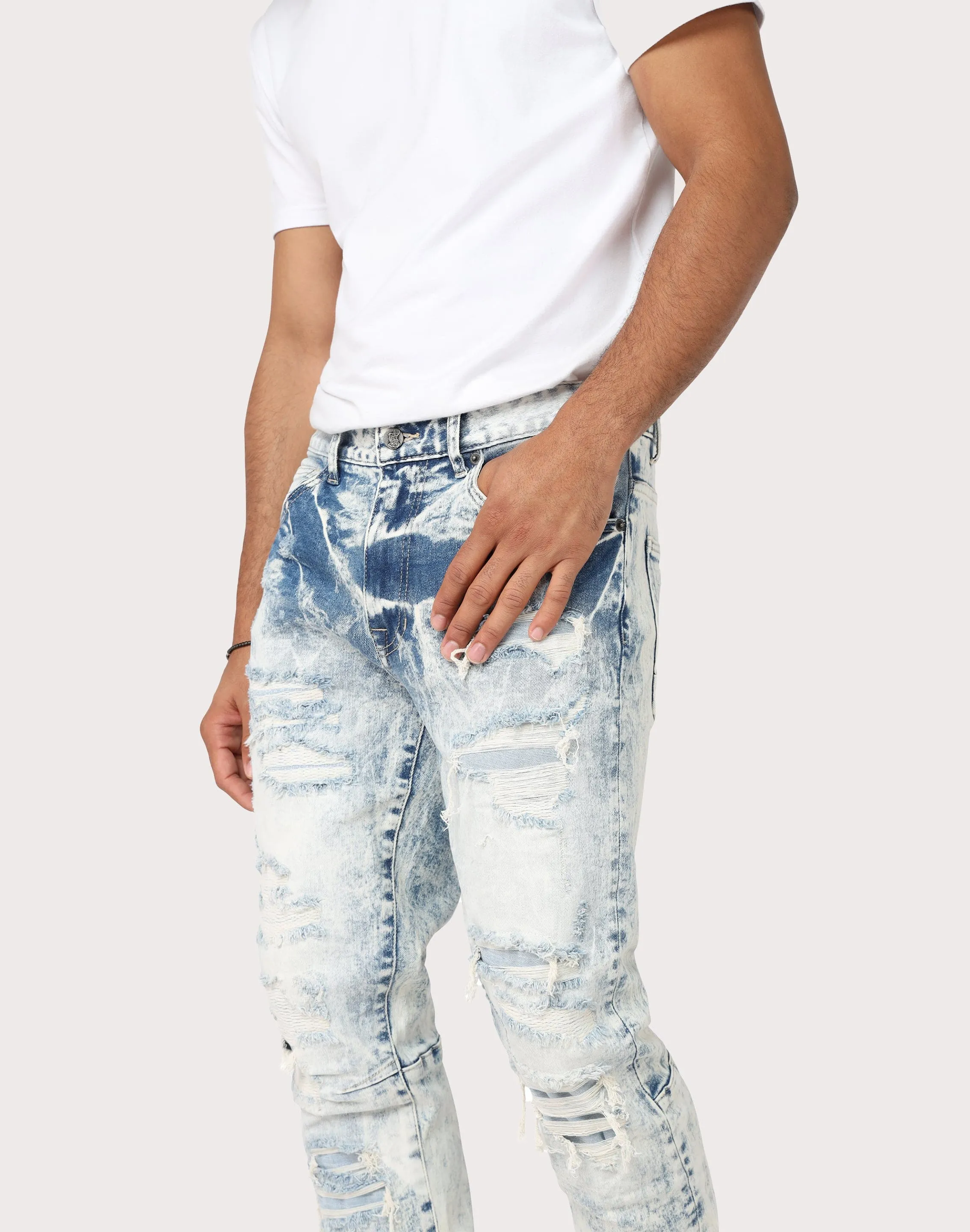 Grindhouse Slim Fit Rip N Repair Graham Blue Denim Jeans