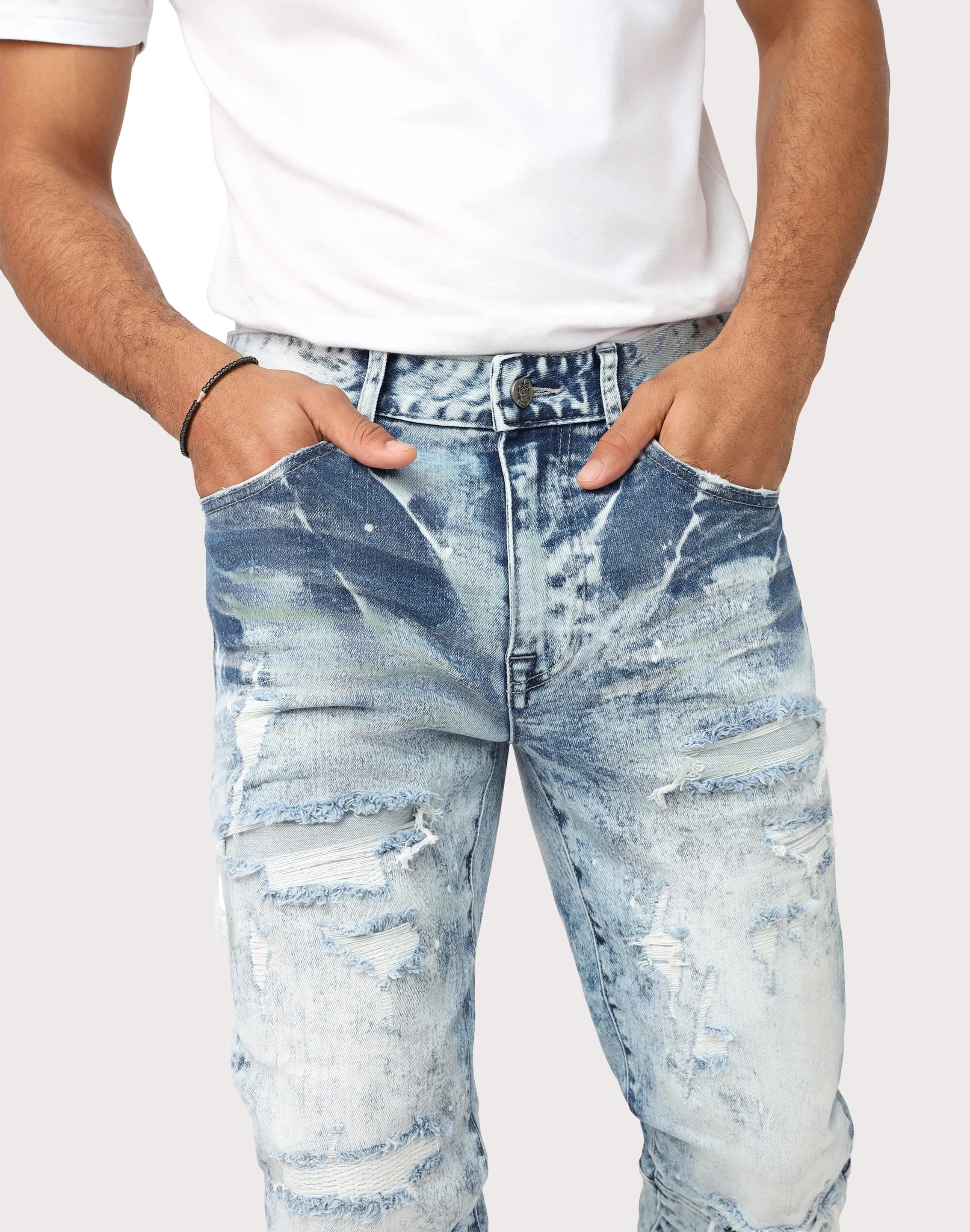 Grindhouse Slim Fit Rip N Repair Gulf Blue Denim Jeans