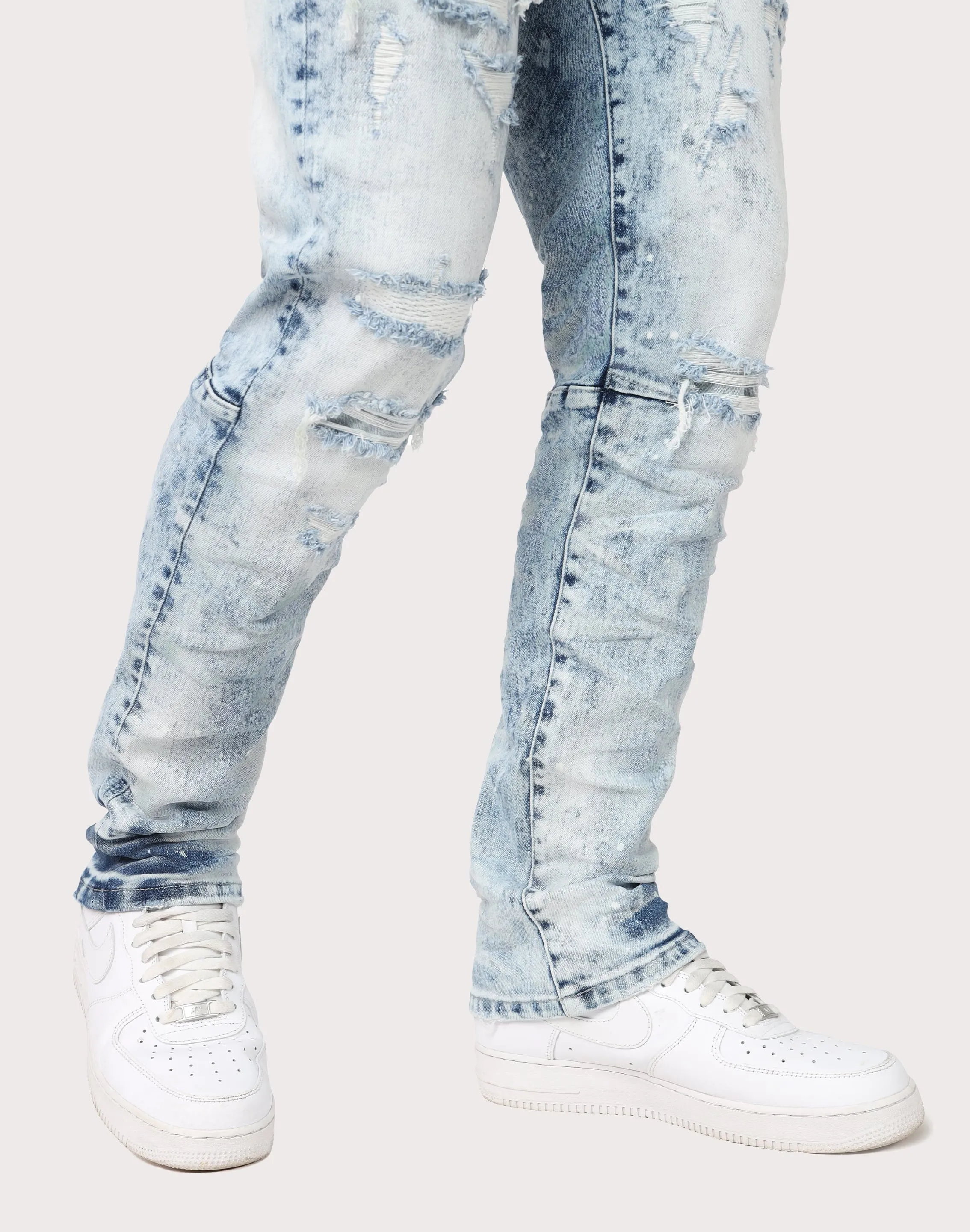 Grindhouse Slim Fit Rip N Repair Gulf Blue Denim Jeans