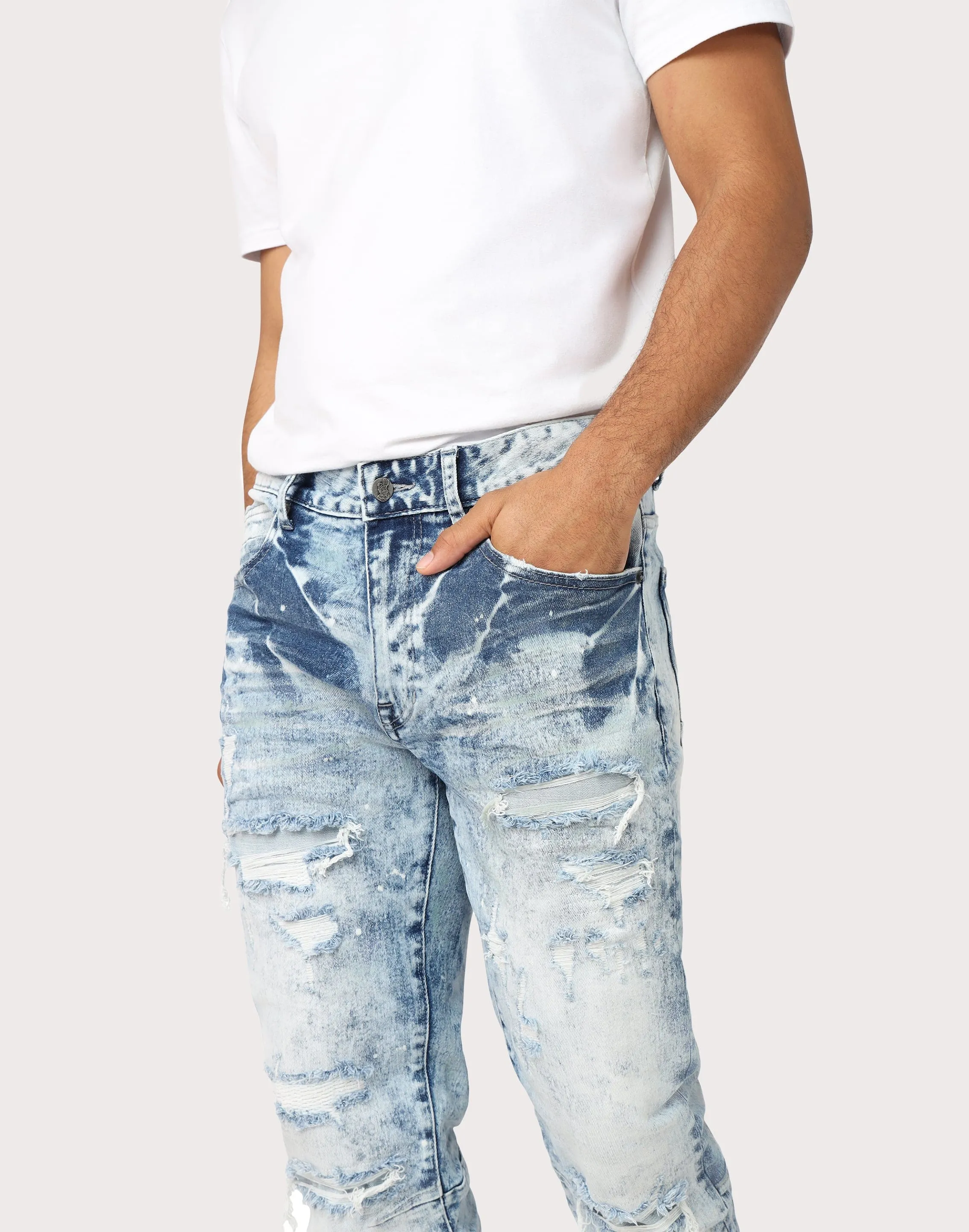 Grindhouse Slim Fit Rip N Repair Gulf Blue Denim Jeans