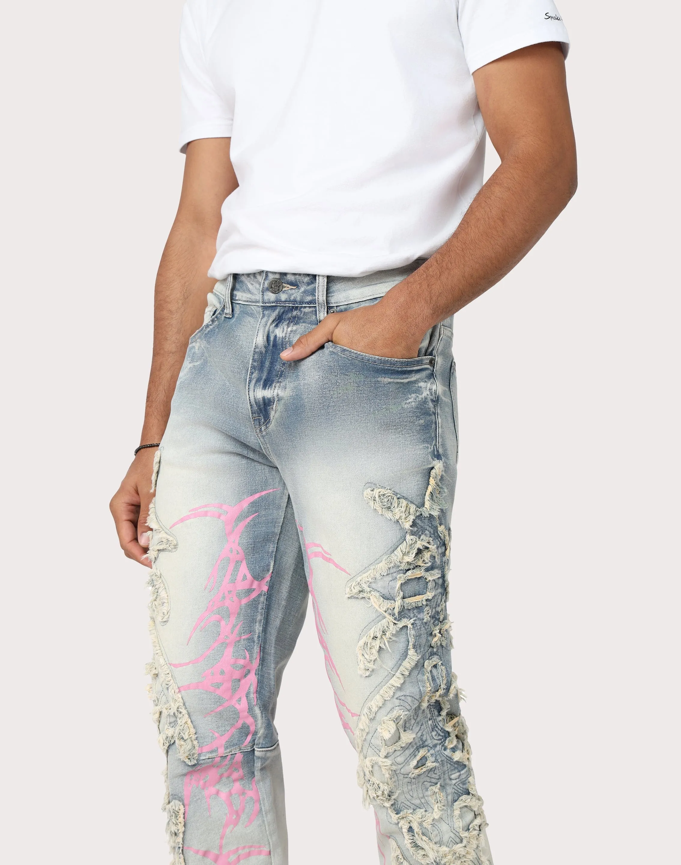 Grindhouse Slim Fit Thorn Frayed Ombre Blue Denim Jeans