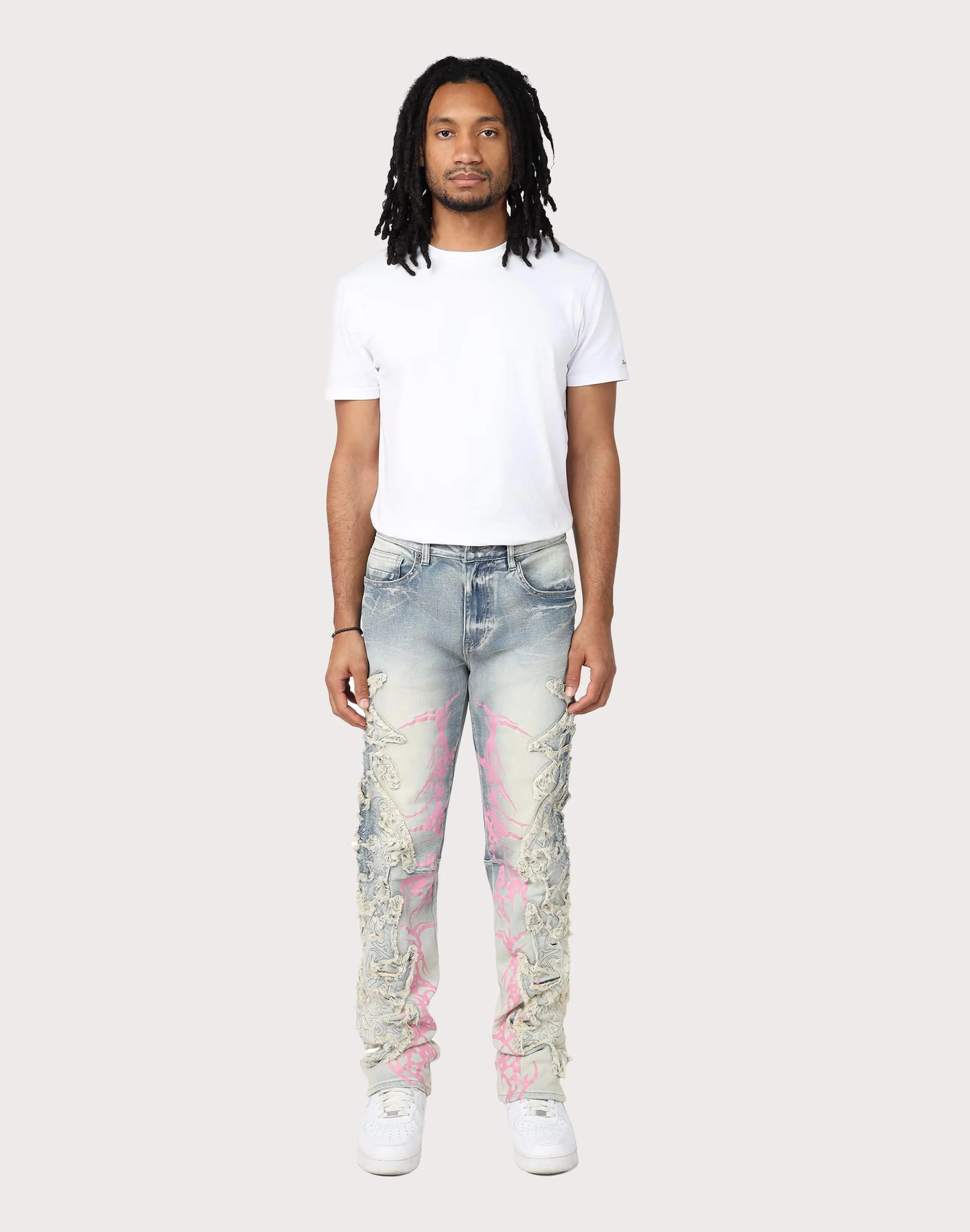 Grindhouse Slim Fit Thorn Frayed Ombre Blue Denim Jeans