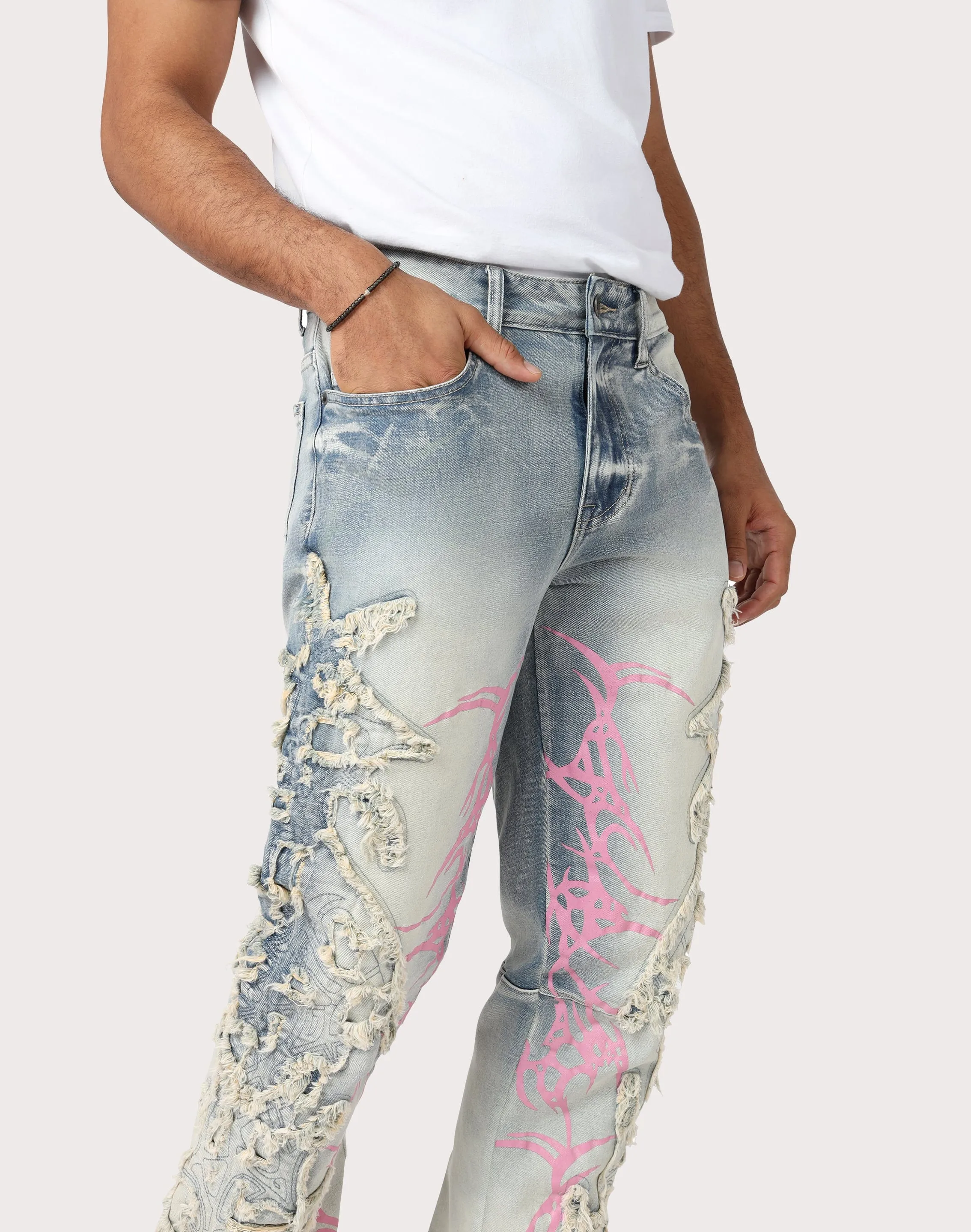 Grindhouse Slim Fit Thorn Frayed Ombre Blue Denim Jeans