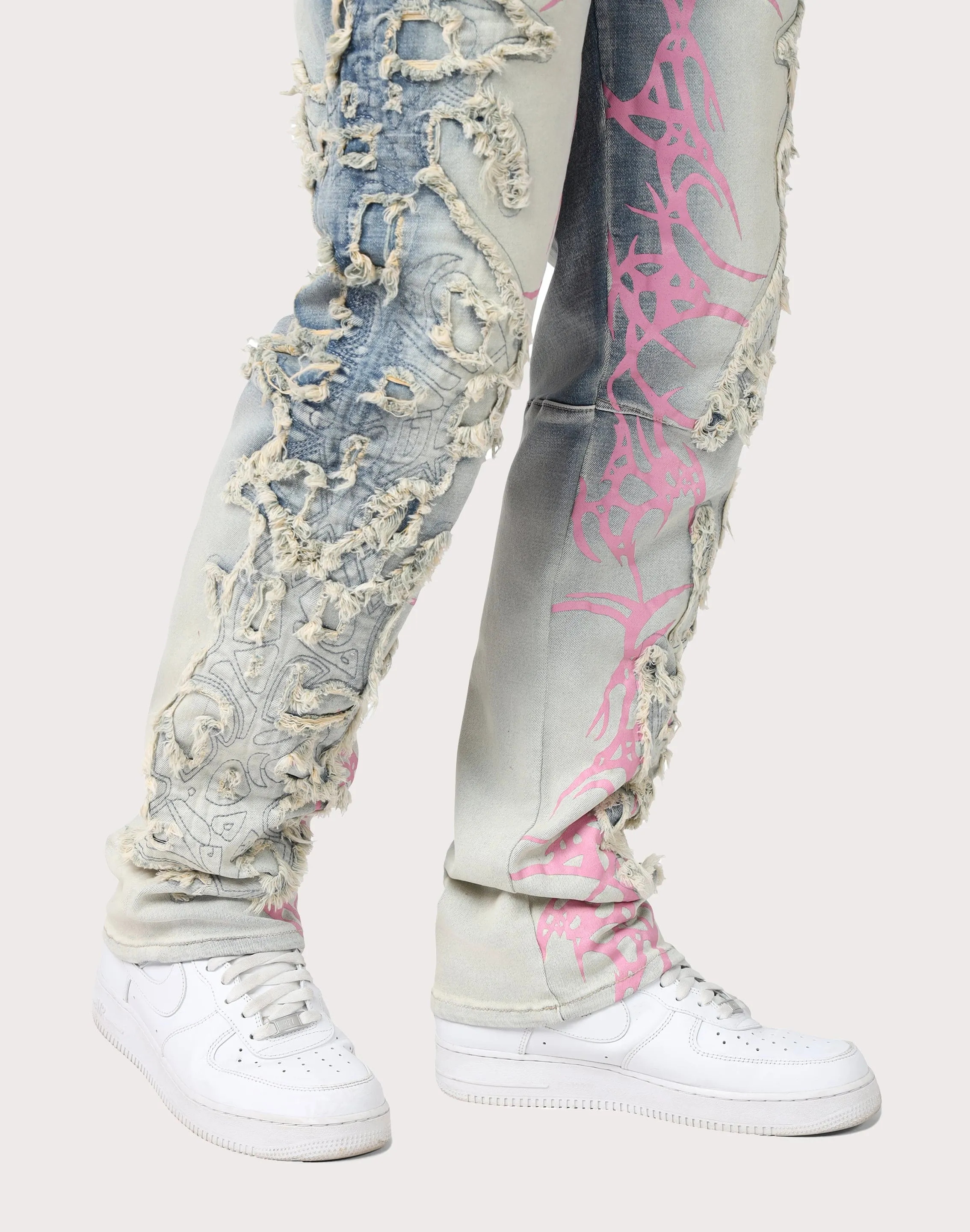Grindhouse Slim Fit Thorn Frayed Ombre Blue Denim Jeans