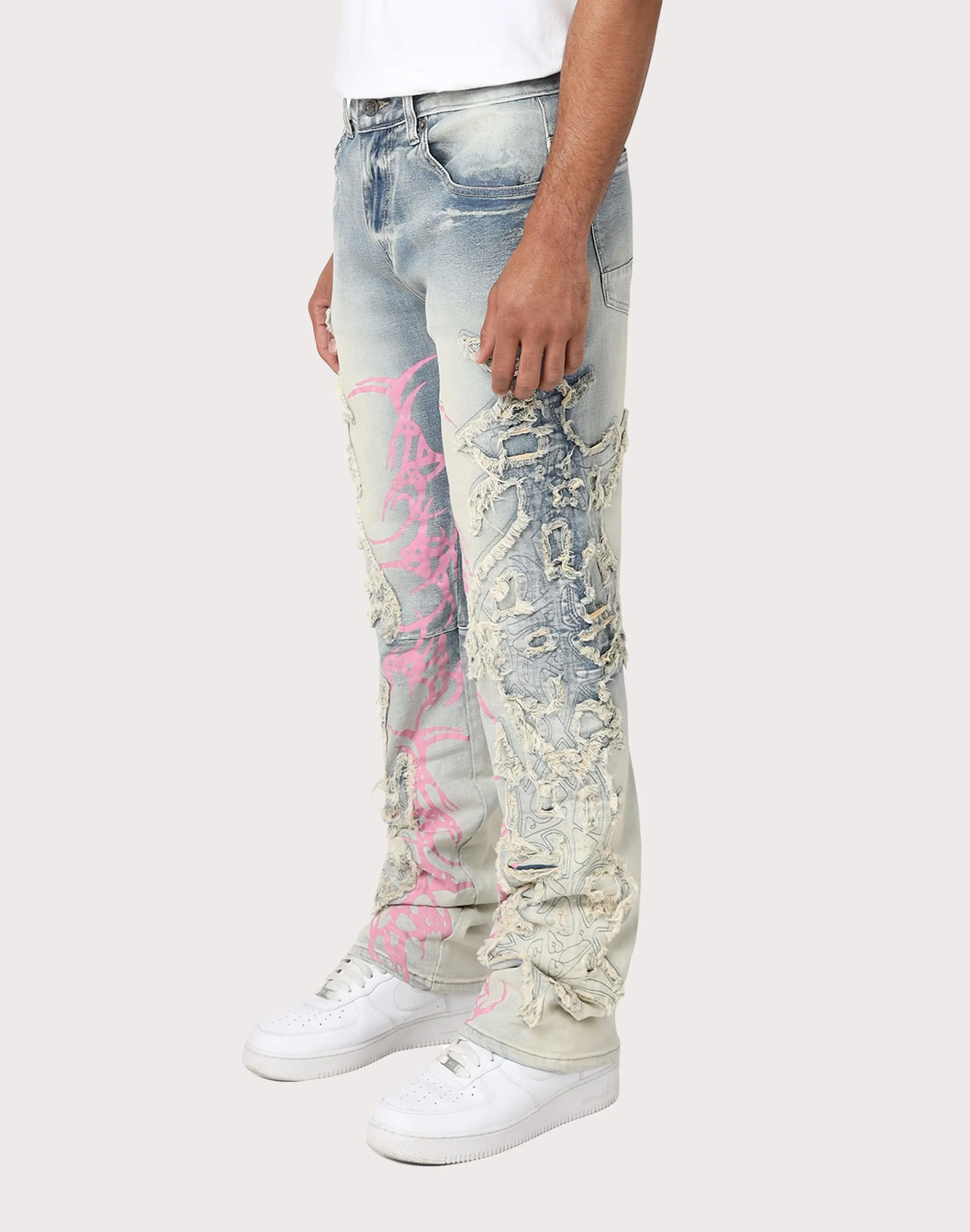 Grindhouse Slim Fit Thorn Frayed Ombre Blue Denim Jeans