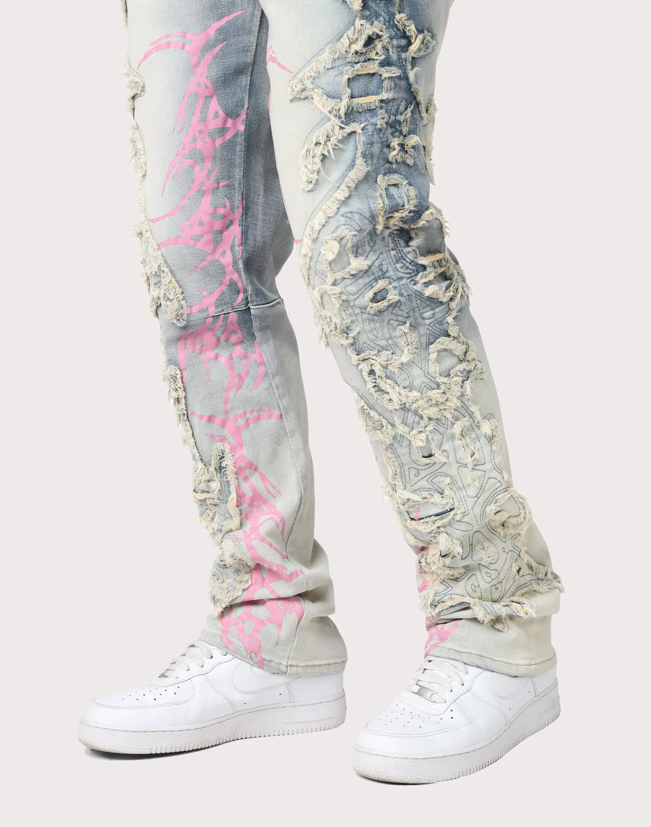 Grindhouse Slim Fit Thorn Frayed Ombre Blue Denim Jeans