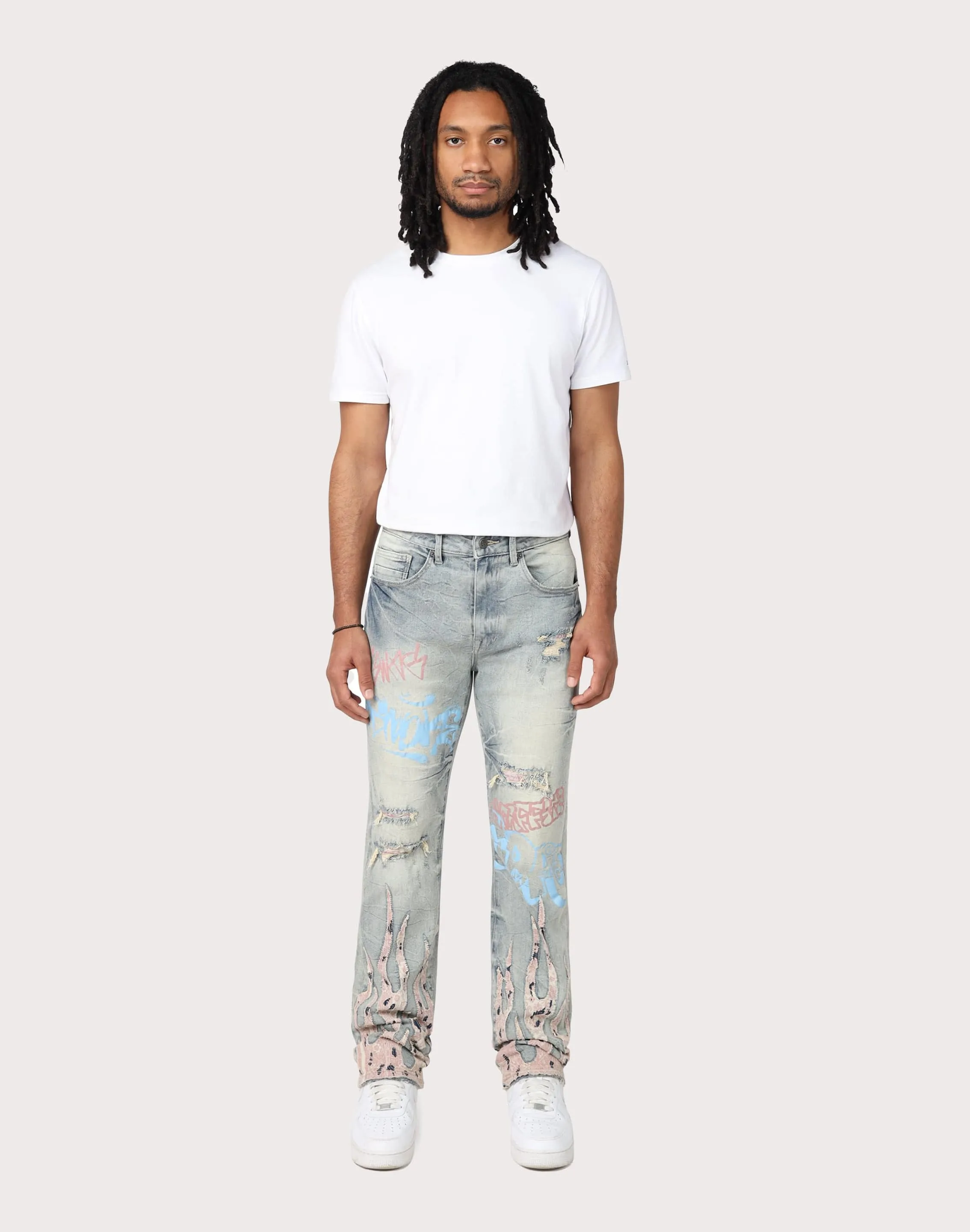 Grindhouse Straight Fit Flame Mechanical Denim Jeans