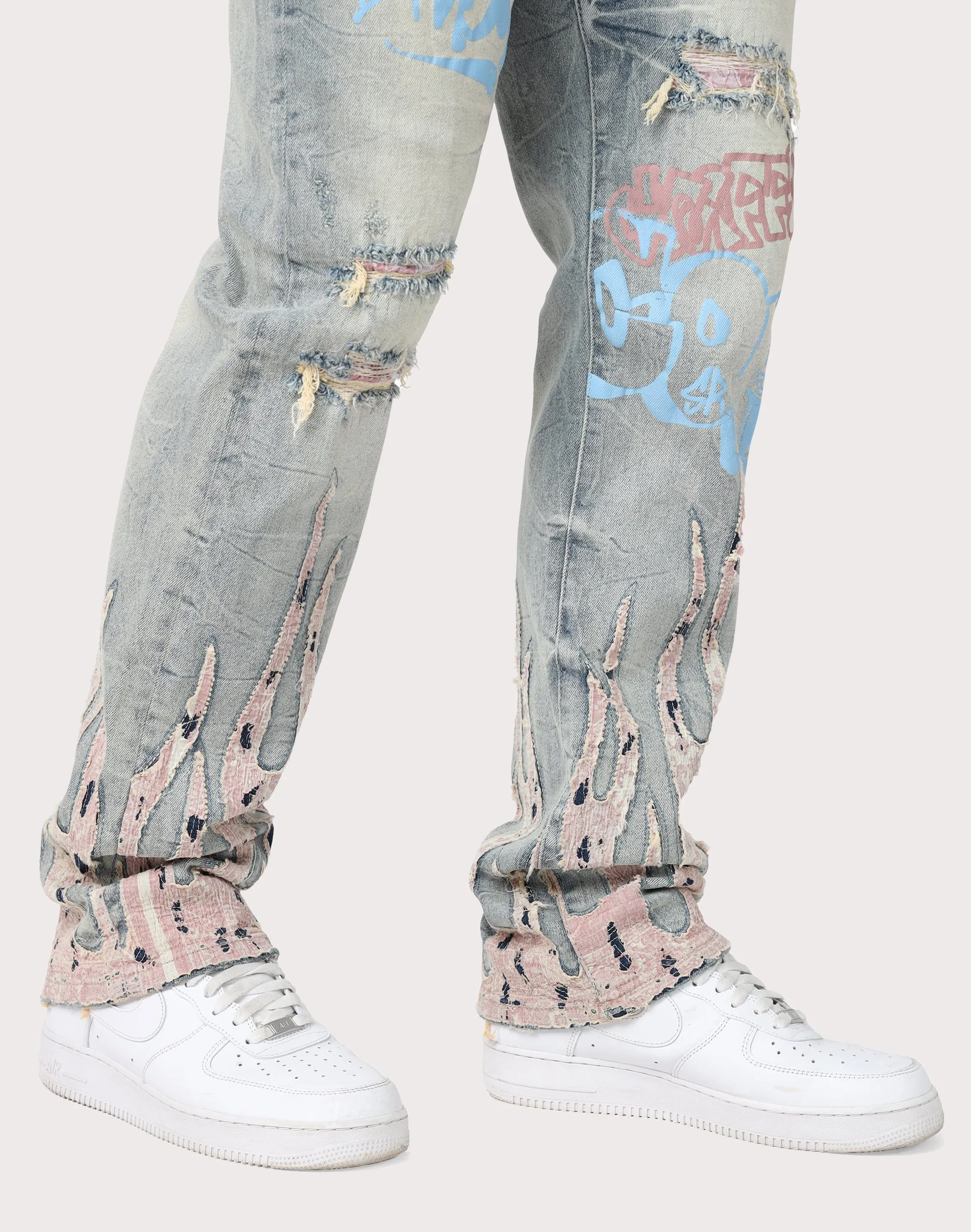 Grindhouse Straight Fit Flame Mechanical Denim Jeans