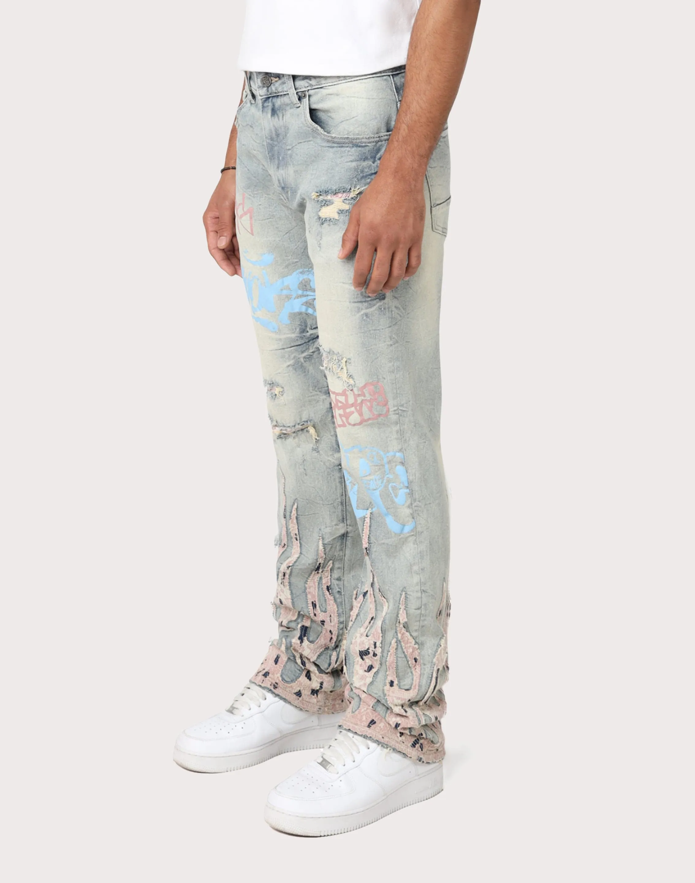 Grindhouse Straight Fit Flame Mechanical Denim Jeans