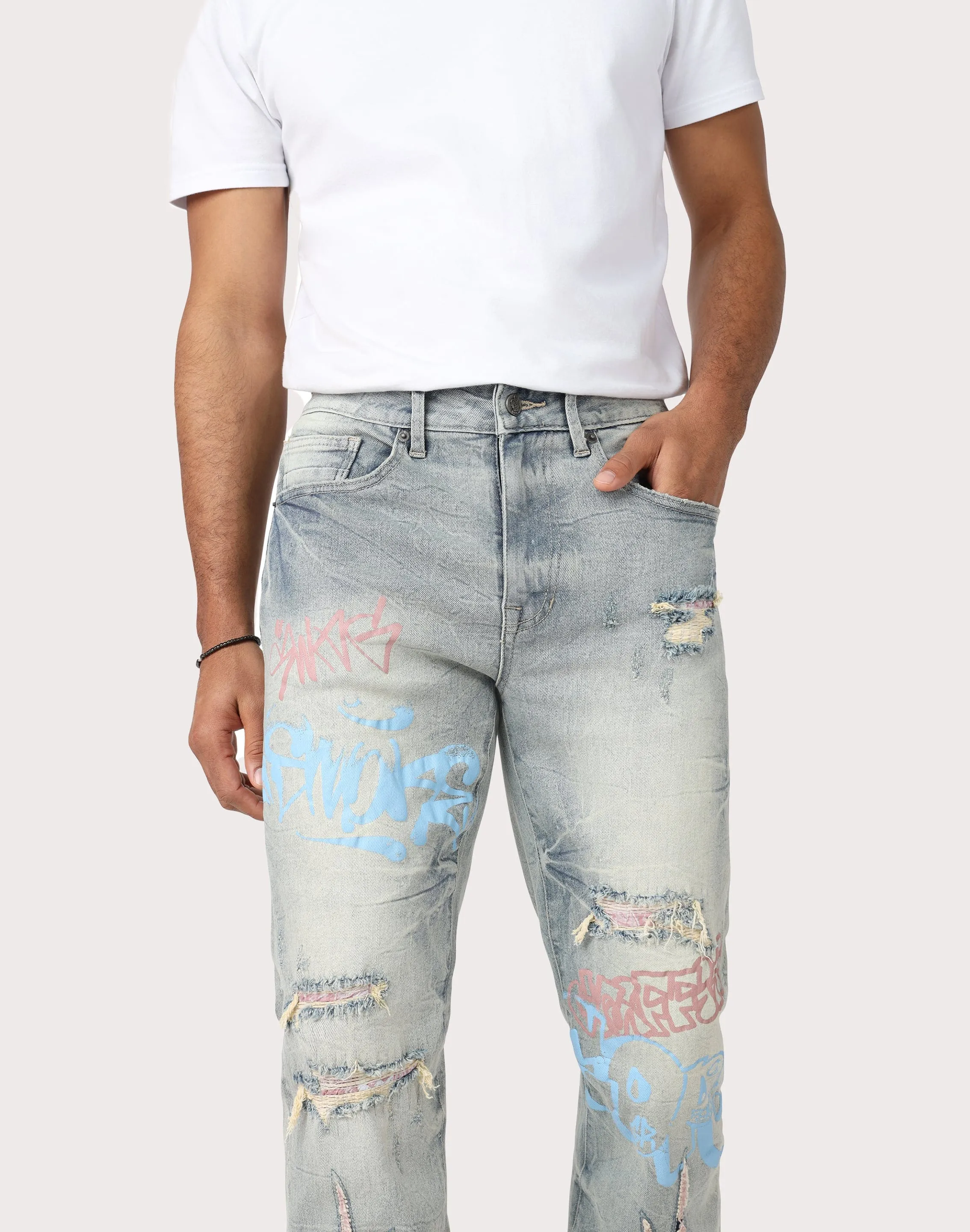 Grindhouse Straight Fit Flame Mechanical Denim Jeans