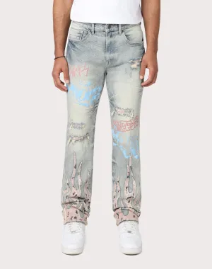 Grindhouse Straight Fit Flame Mechanical Denim Jeans