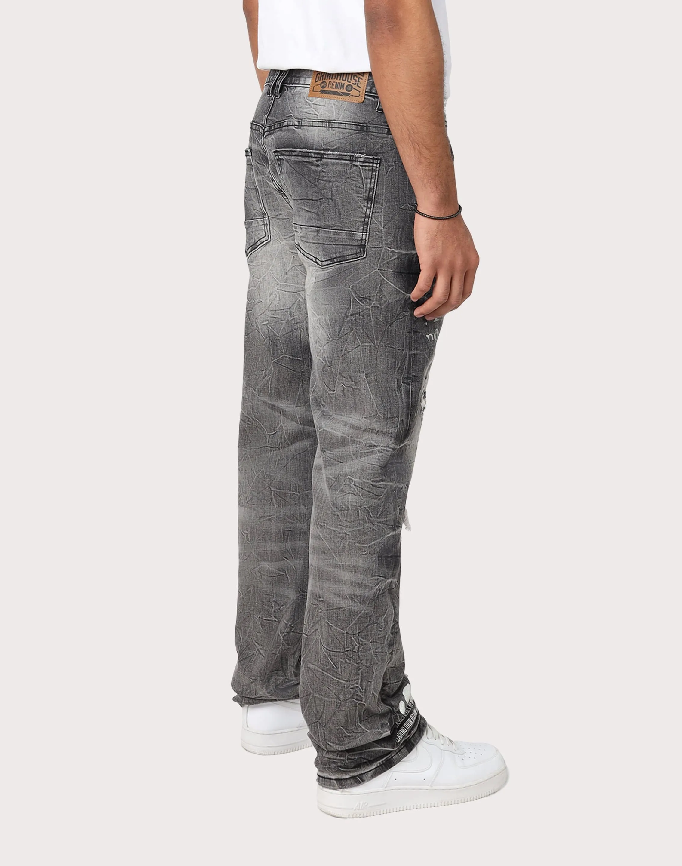 Grindhouse Straight Fit Rip N Repair Embossed Denim Jeans