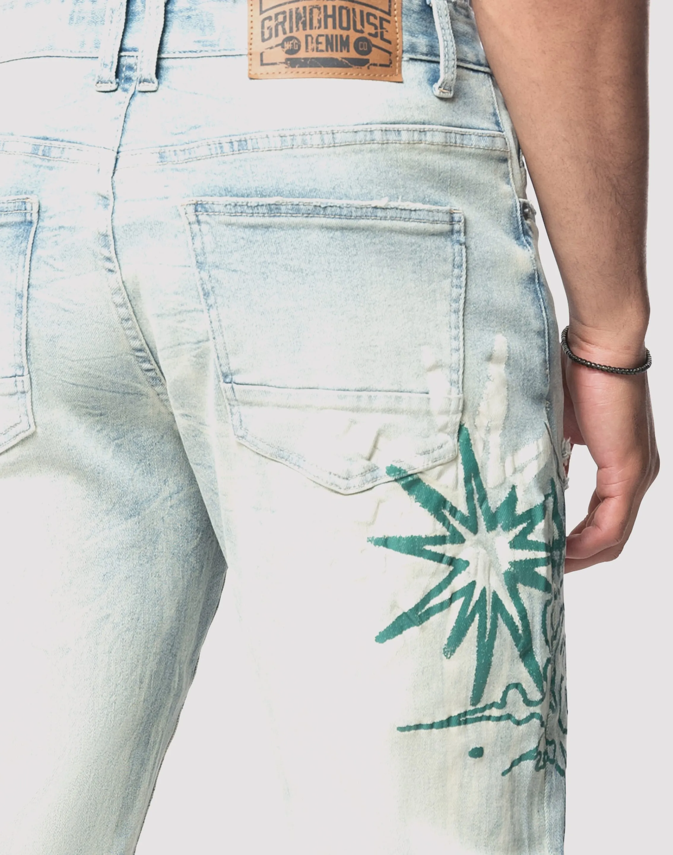 Grindhouse Straight Fit Stack Rhinestone Sevier Denim Jeans
