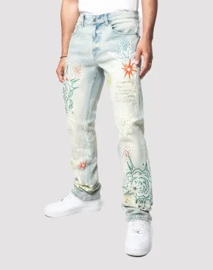 Grindhouse Straight Fit Stack Rhinestone Sevier Denim Jeans