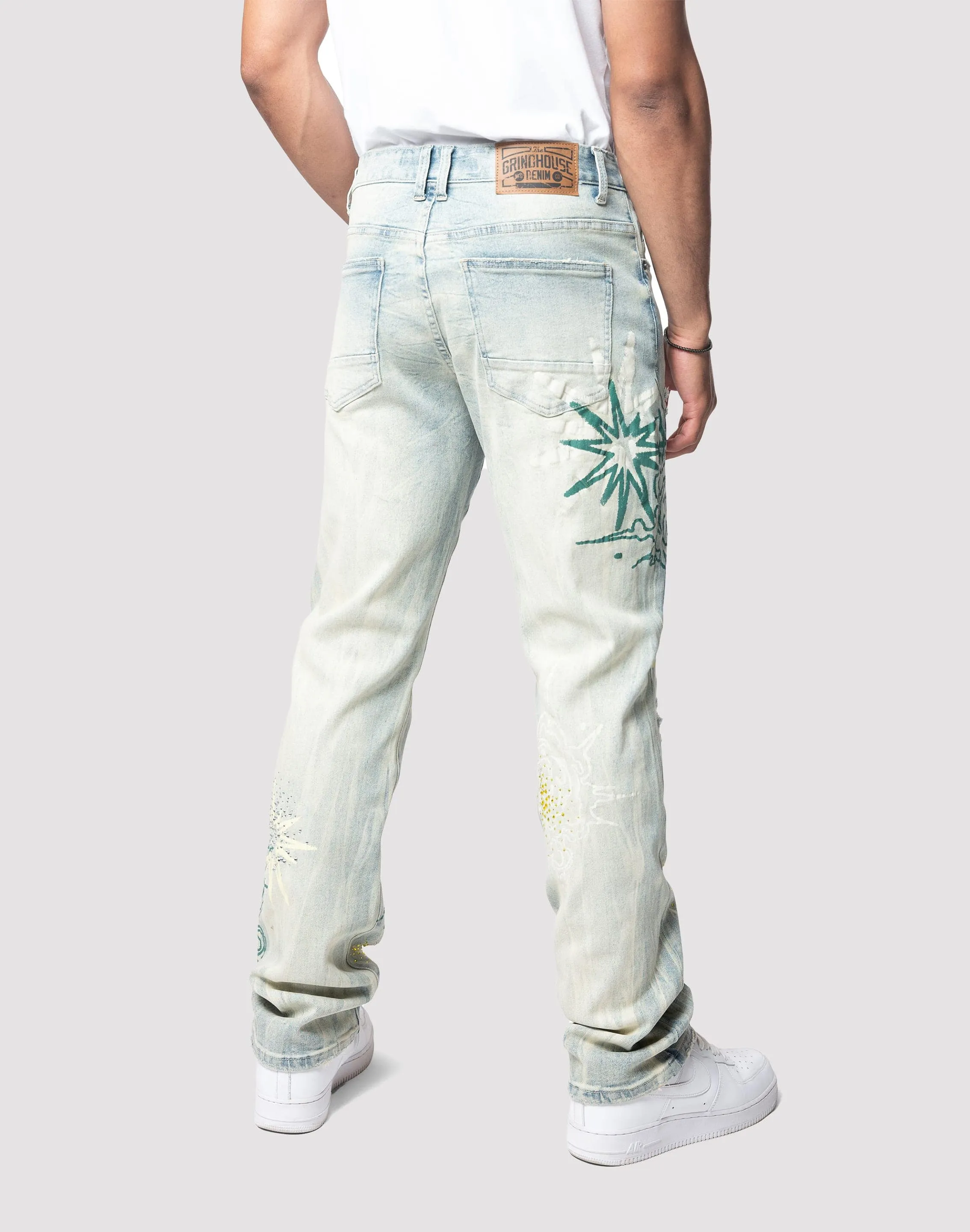 Grindhouse Straight Fit Stack Rhinestone Sevier Denim Jeans