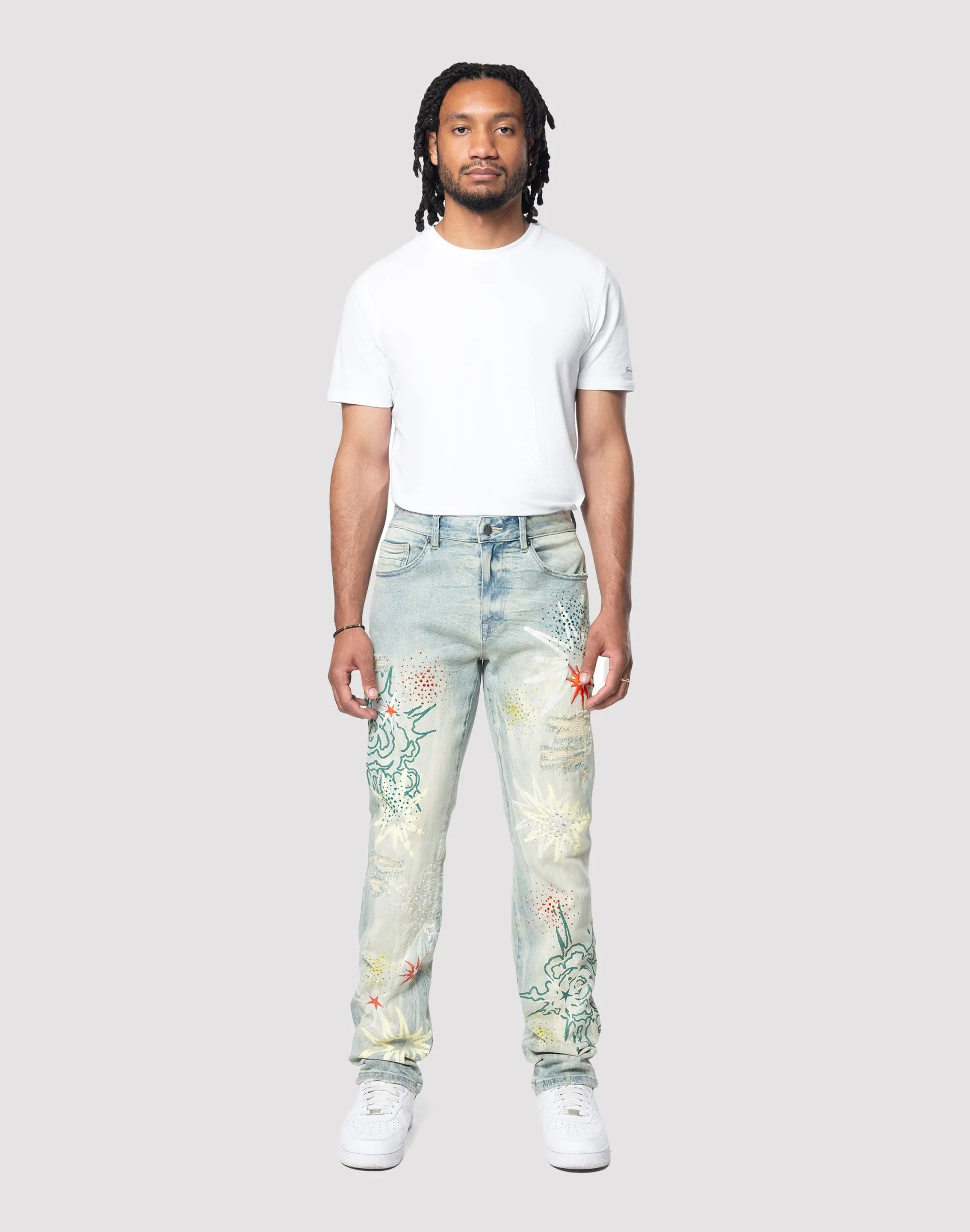 Grindhouse Straight Fit Stack Rhinestone Sevier Denim Jeans