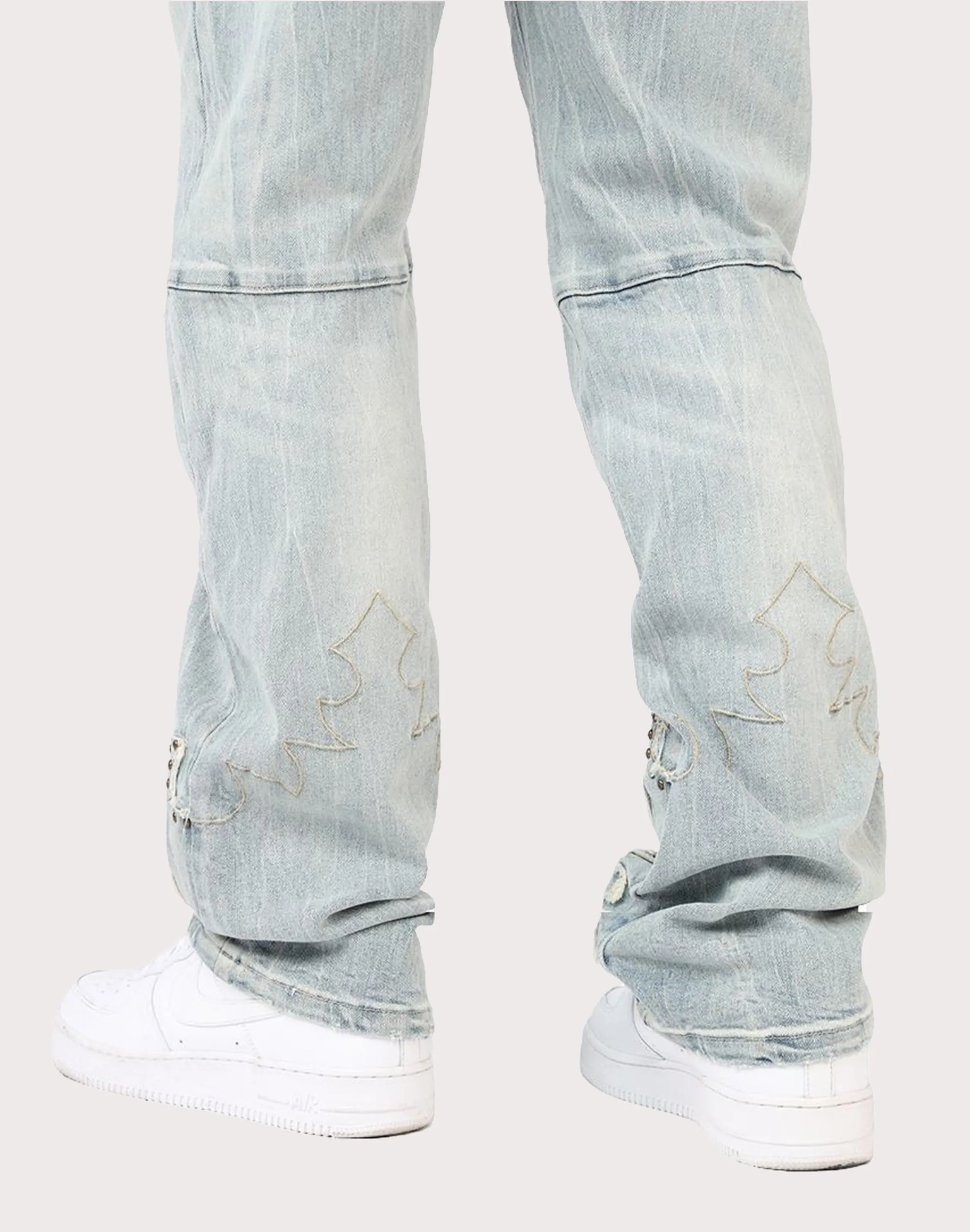 Grindhouse Straight Fit Western Studded Milky Blue Jeans
