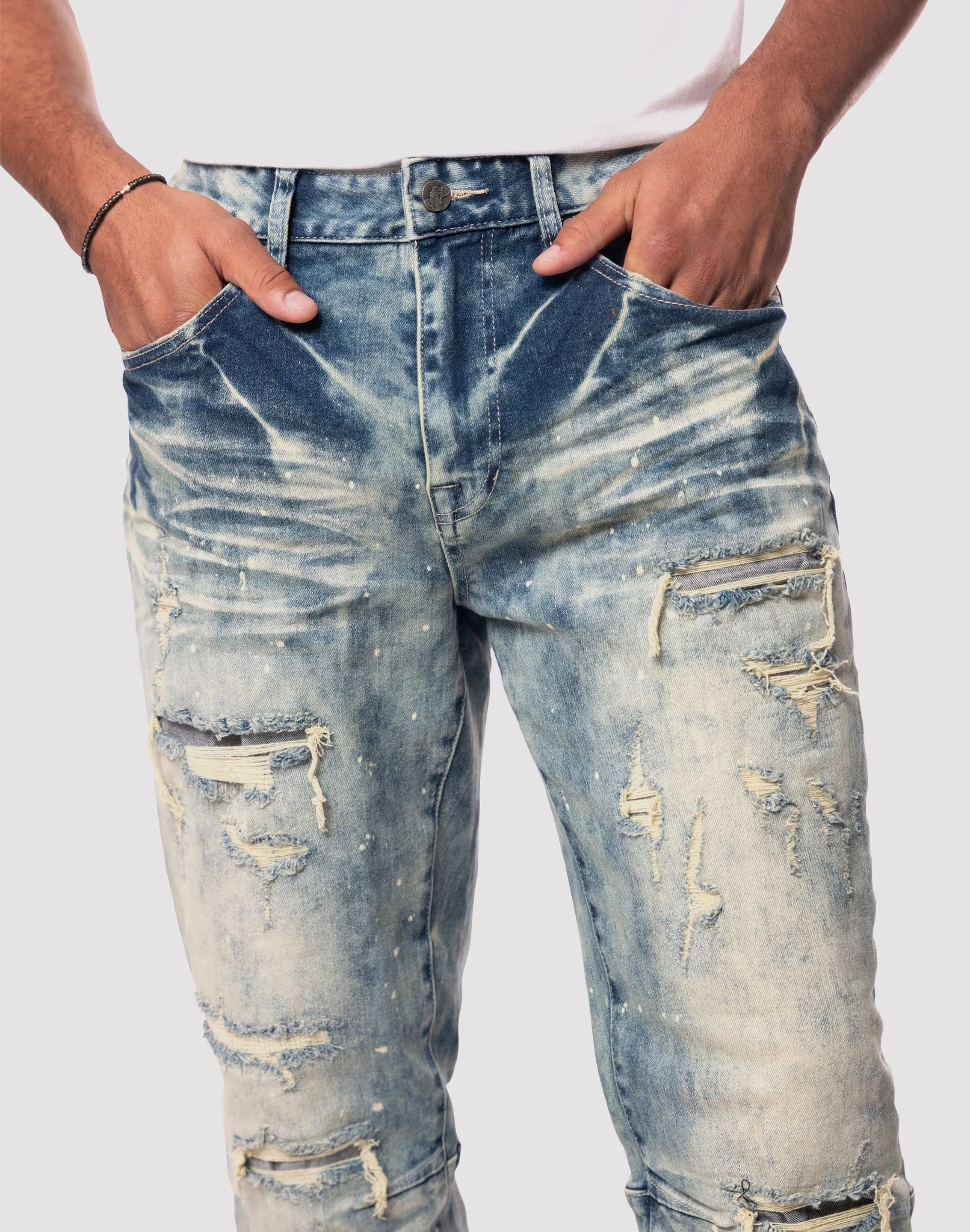 Grindhouse Streak Bleach Slim Fit Orion Blue Jeans
