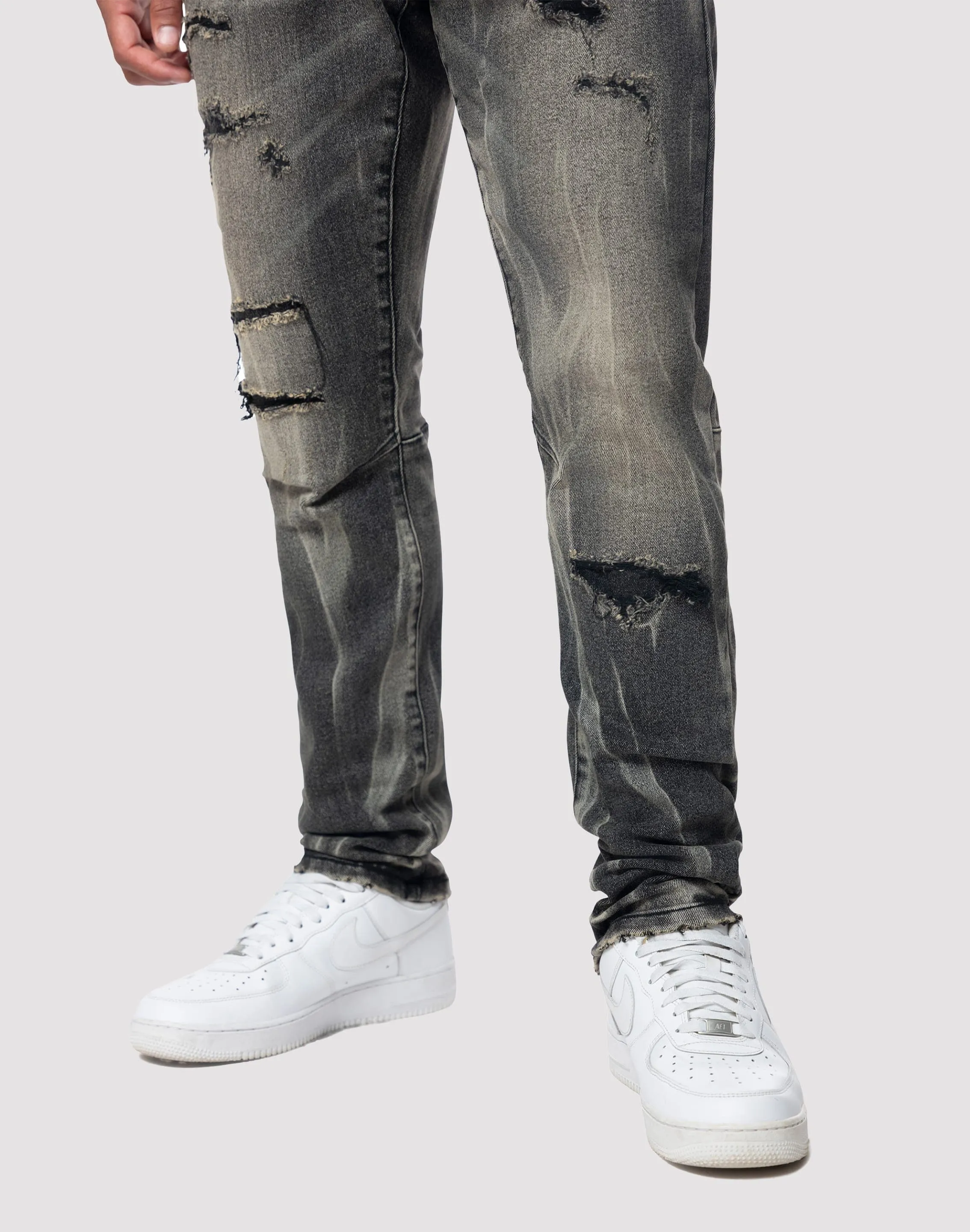 Grindhouse Streaked Slim Fit Black Dust Jeans