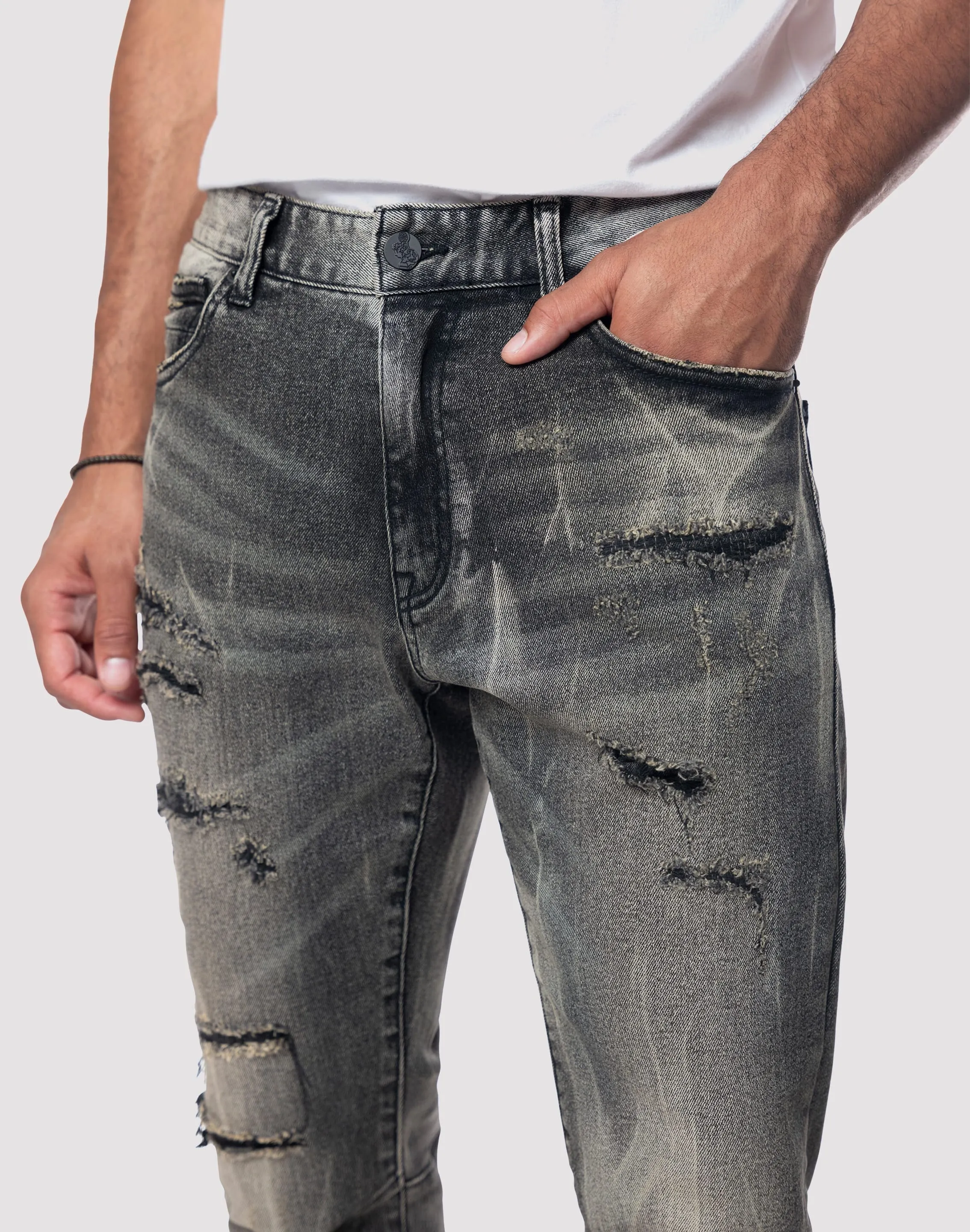 Grindhouse Streaked Slim Fit Black Dust Jeans