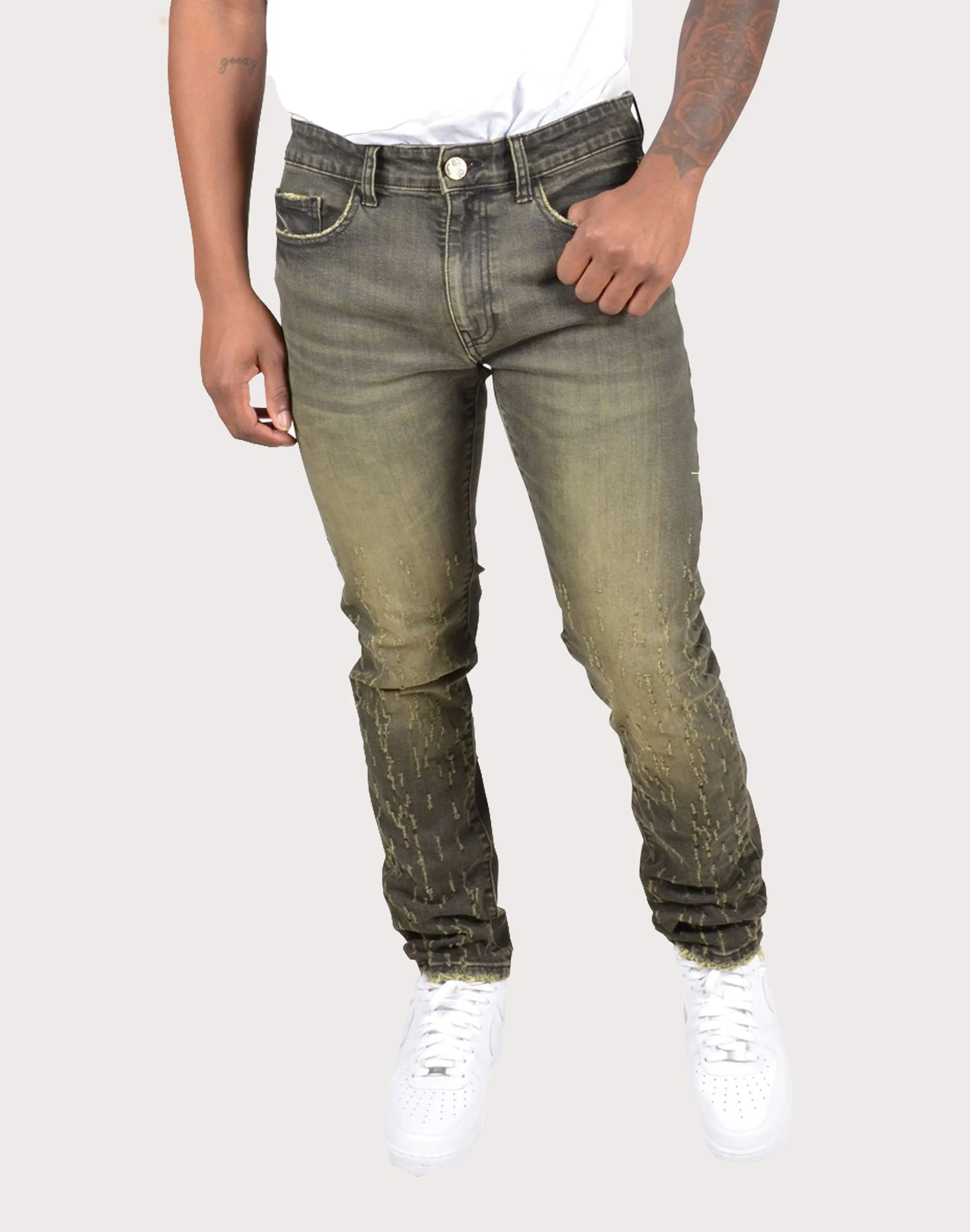 Grindhouse Tinted Slim Scratched Denim Jeans