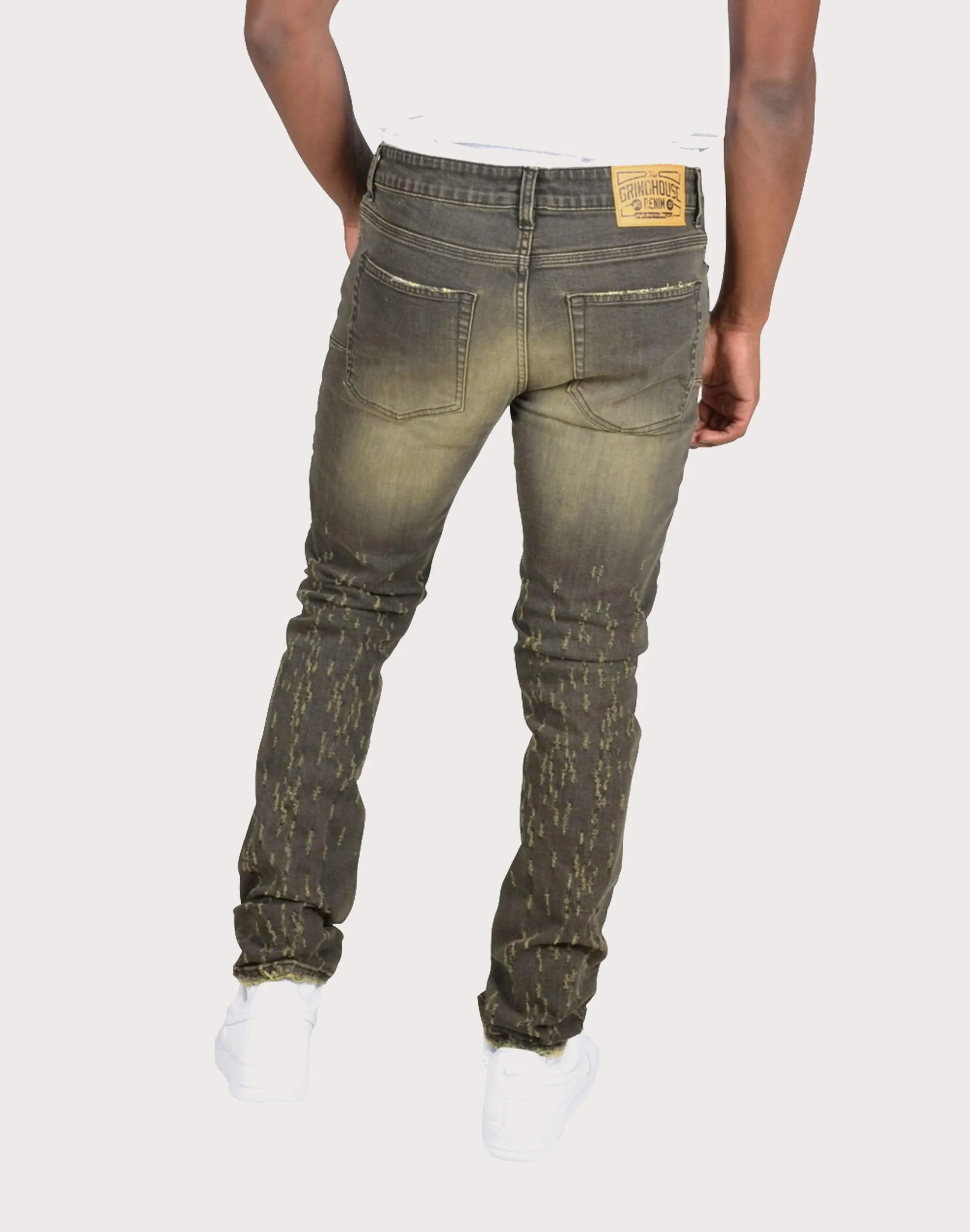 Grindhouse Tinted Slim Scratched Denim Jeans