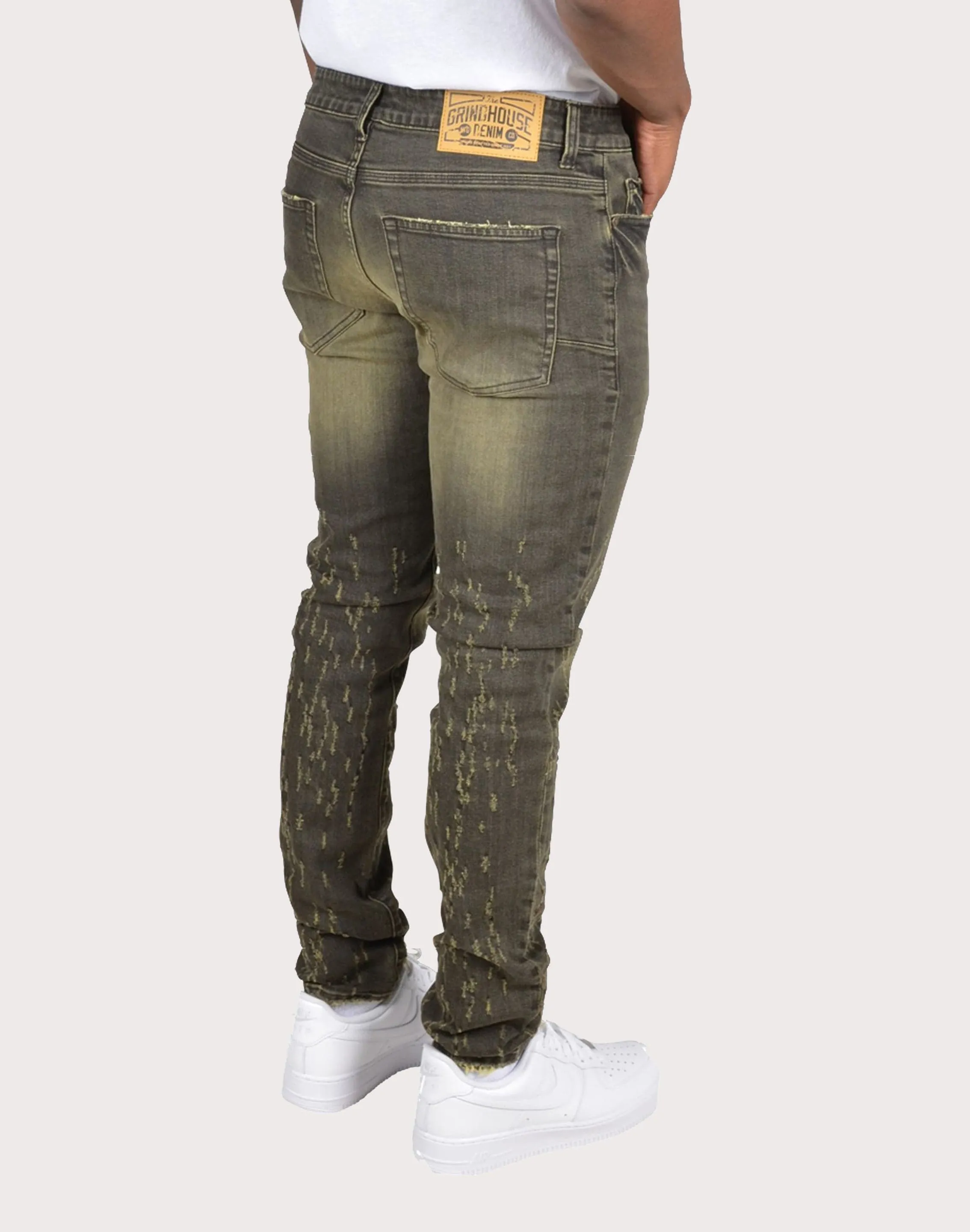 Grindhouse Tinted Slim Scratched Denim Jeans