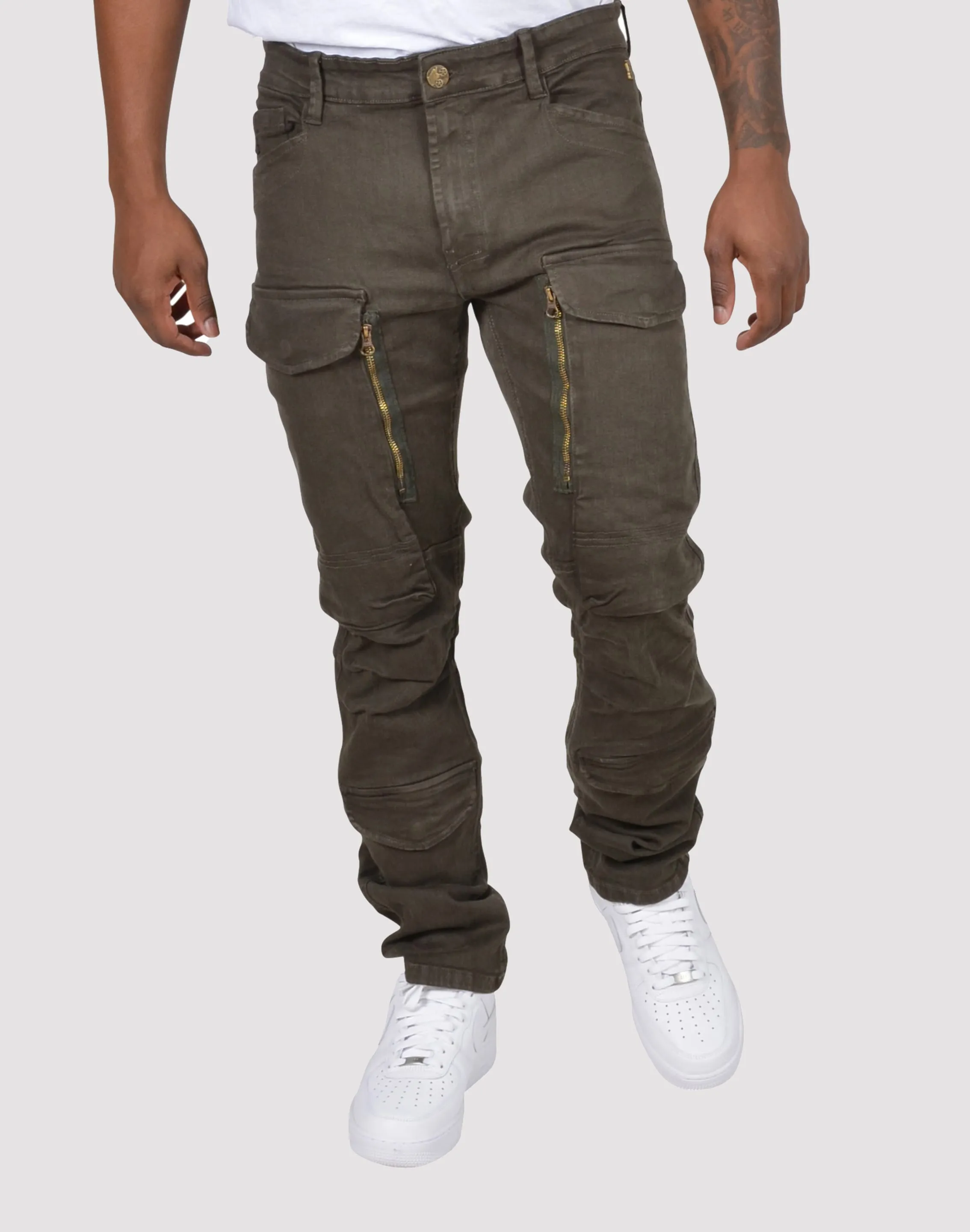 Grindhouse Twill Front Cargo Log Zip Olive Pants