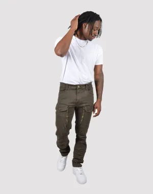 Grindhouse Twill Front Cargo Log Zip Olive Pants