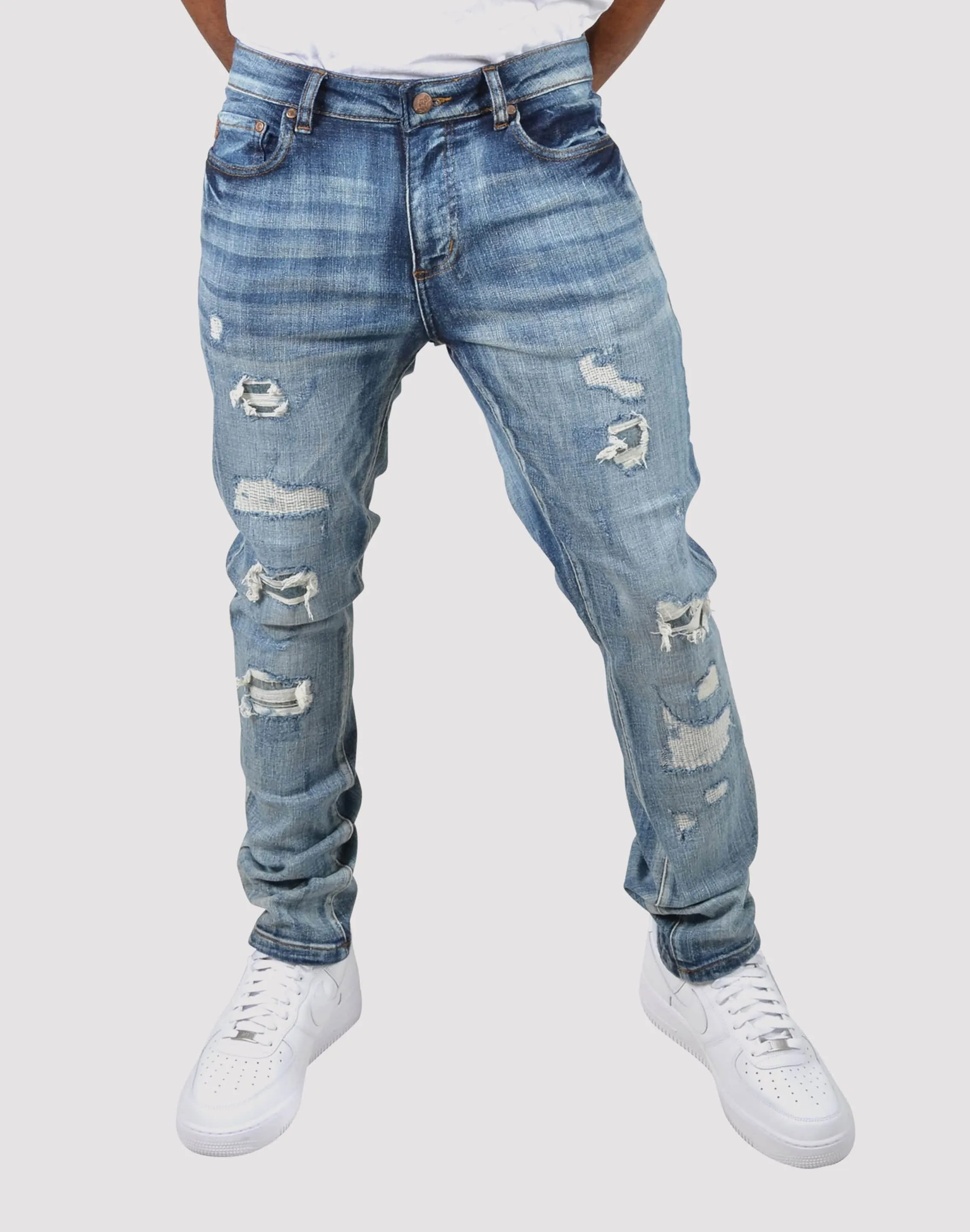 Grindhouse Vintage Rip N Repair Slim Fit Denim Jeans
