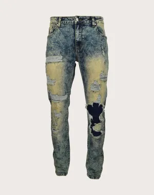 Grindhouse Vintage Wash With Rips Slim Fit Blue Jeans