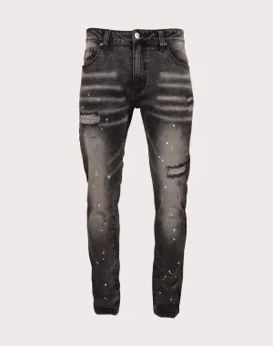 Grindhouse Washed With Mini Rips Slim Fit Denim Black Jeans