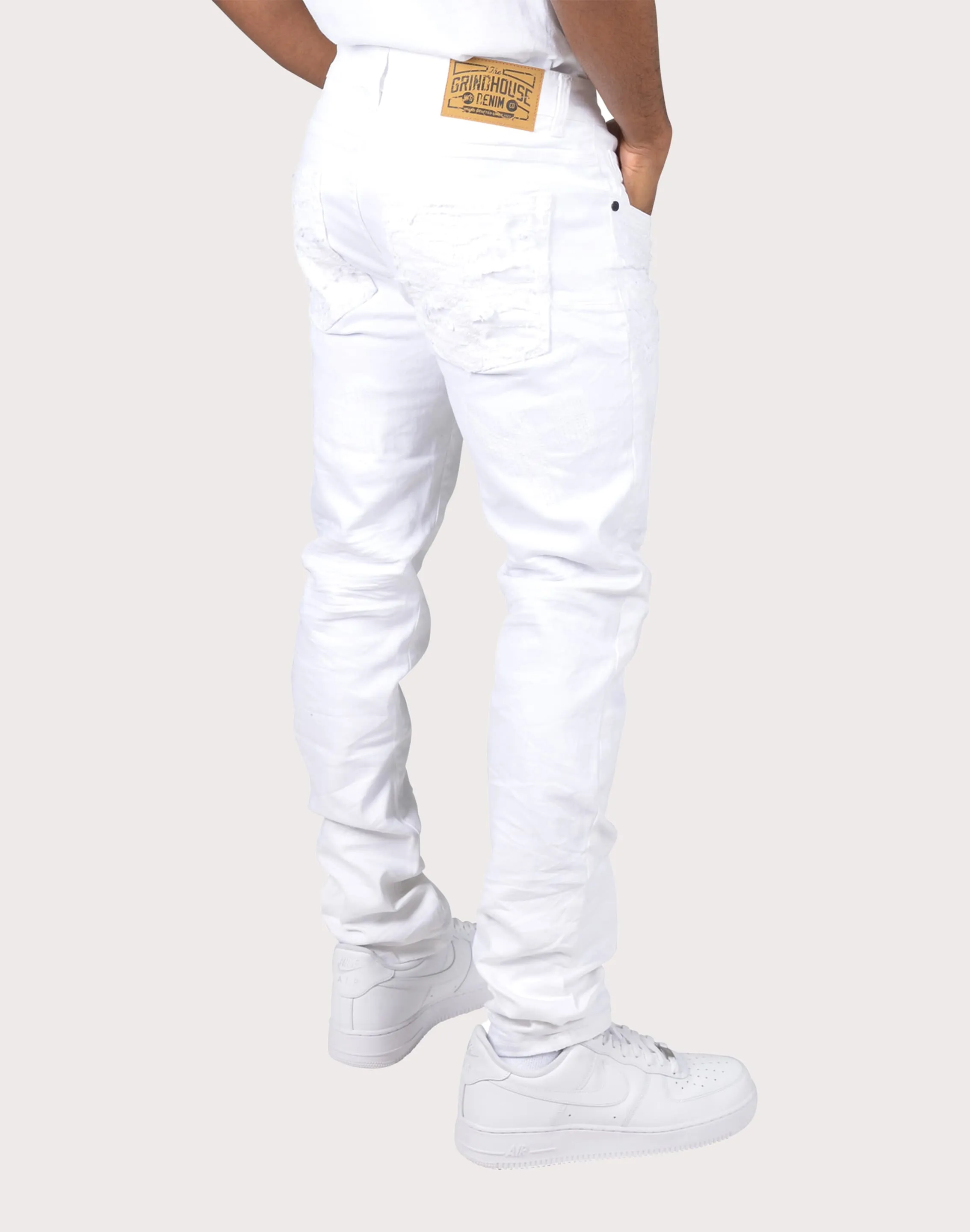 Grindhouse White with Textured Applique Jeans