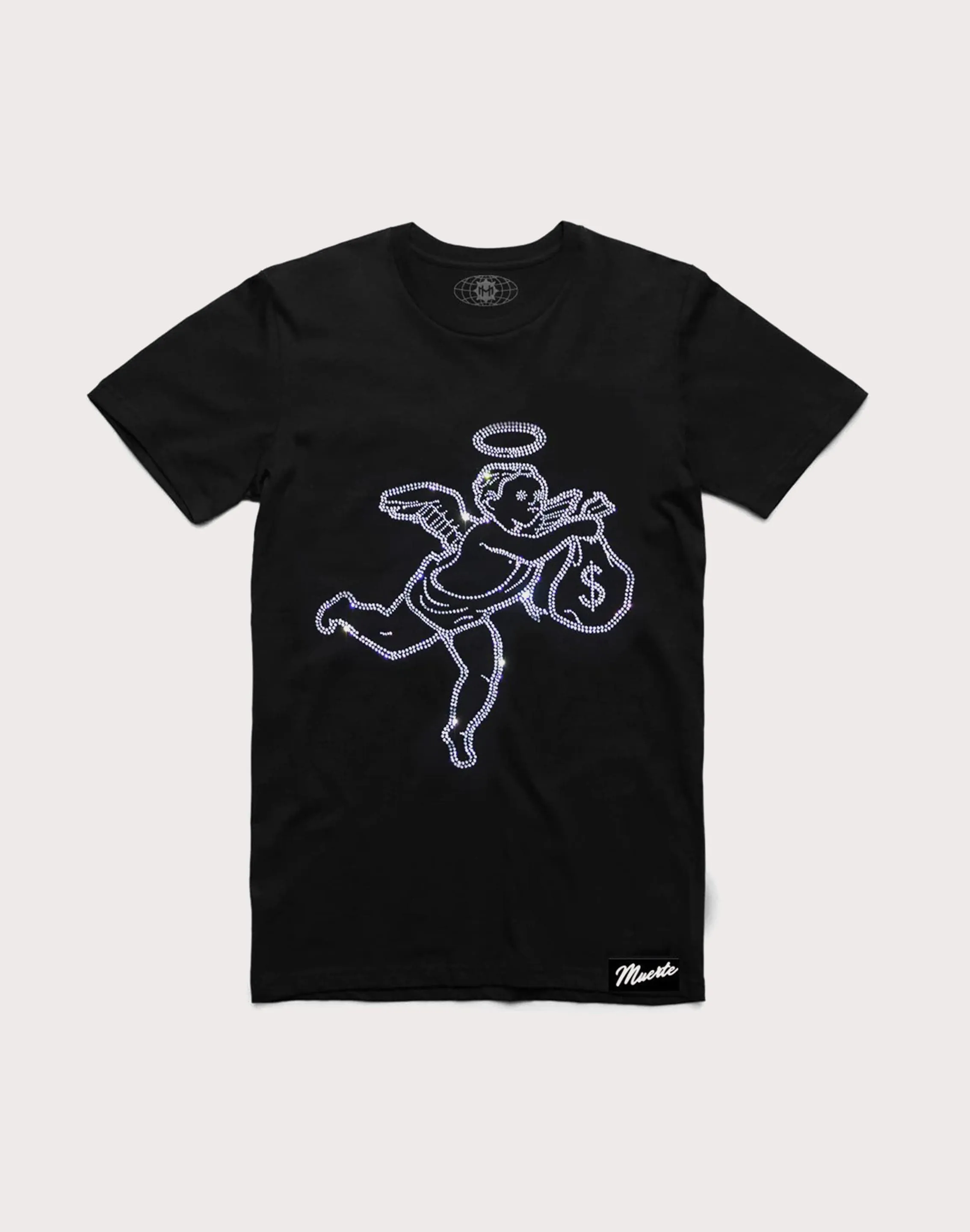 HASTAMUERTE LLC Hasta Muerte Rinestone Angel Short Sleeve Black Tee