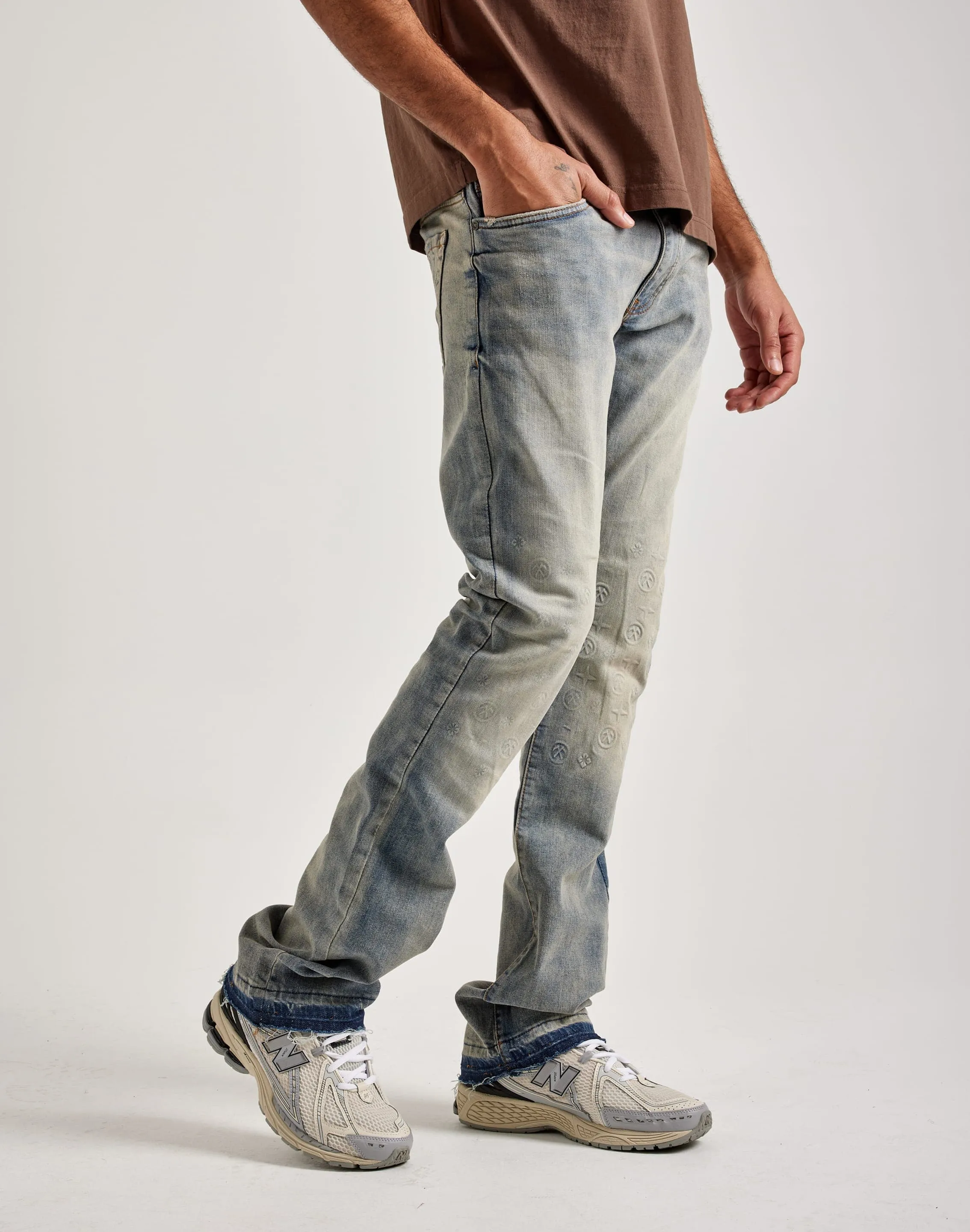 Jordan Craig Embossed Stacked Flare Denim Jeans