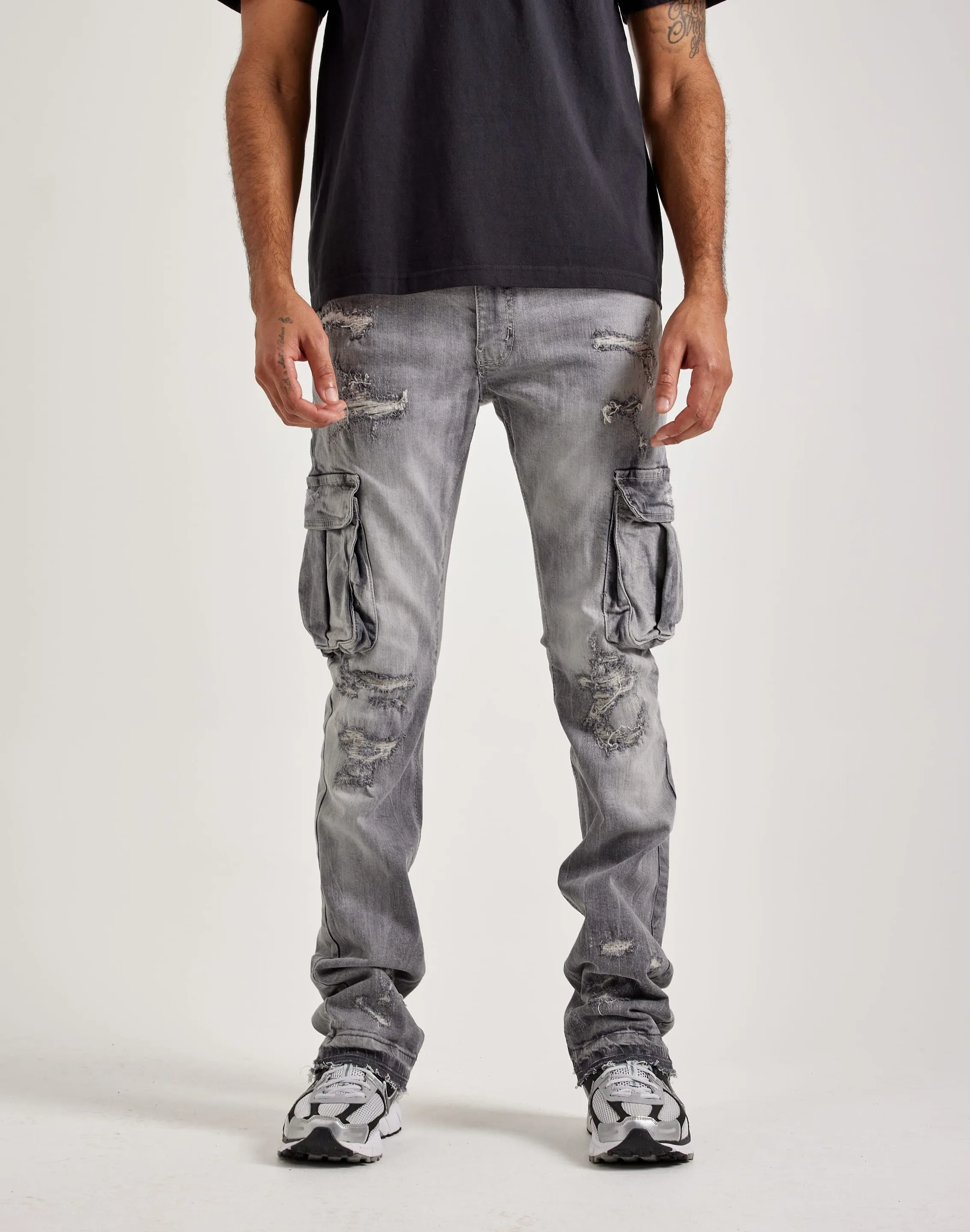 Jordan Craig Stacked Flare Cargo Denim Jeans