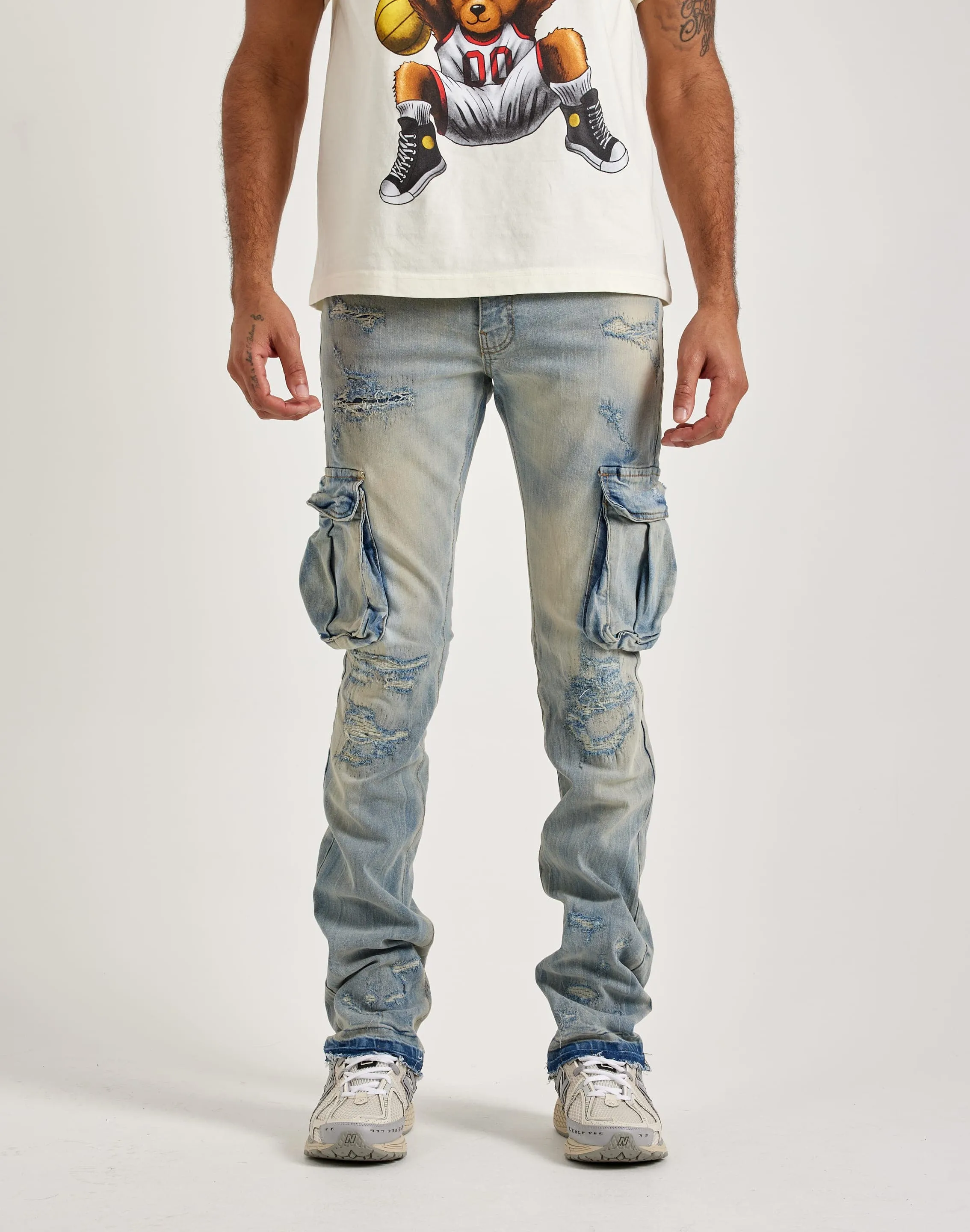 Jordan Craig Stacked Flare Cargo Denim Jeans
