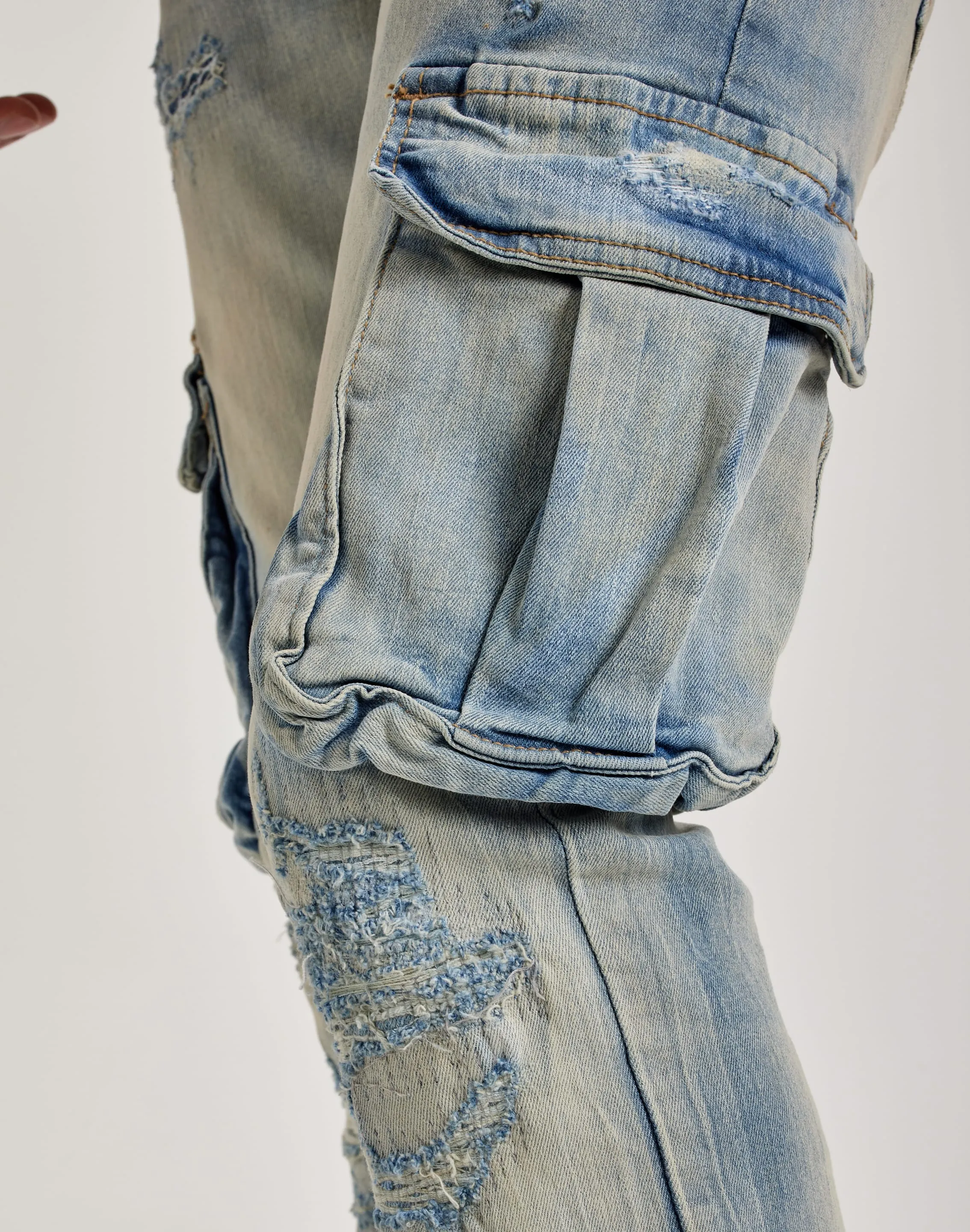 Jordan Craig Stacked Flare Cargo Denim Jeans