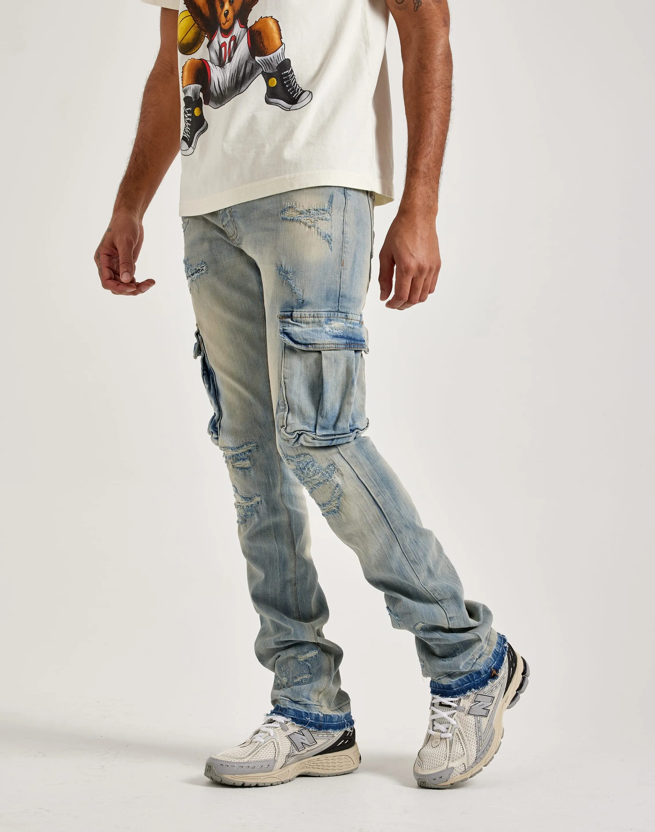 Jordan Craig Stacked Flare Cargo Denim Jeans