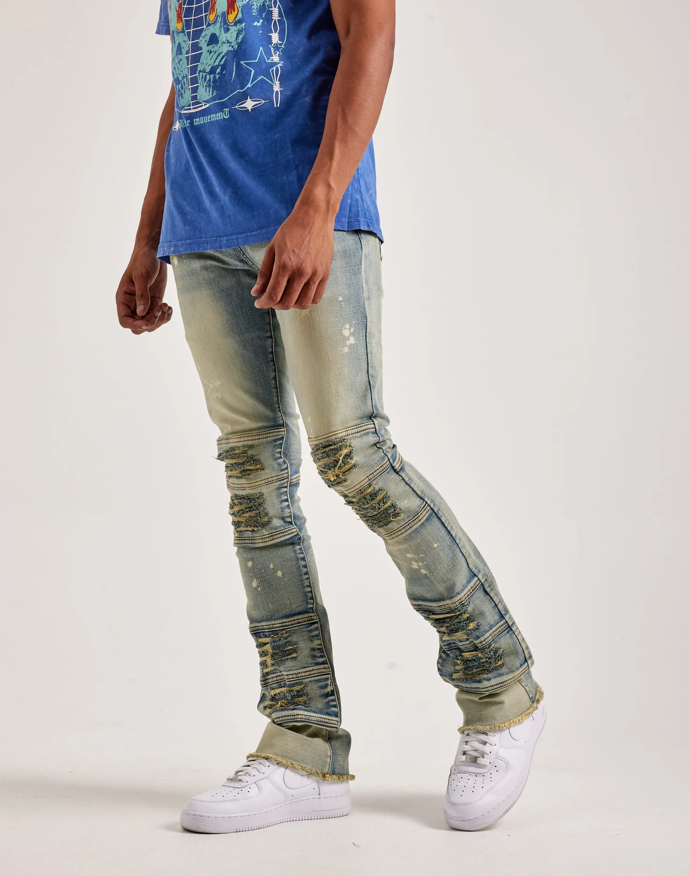 Kilogram Heavy Ripped Stacked Denim Jeans