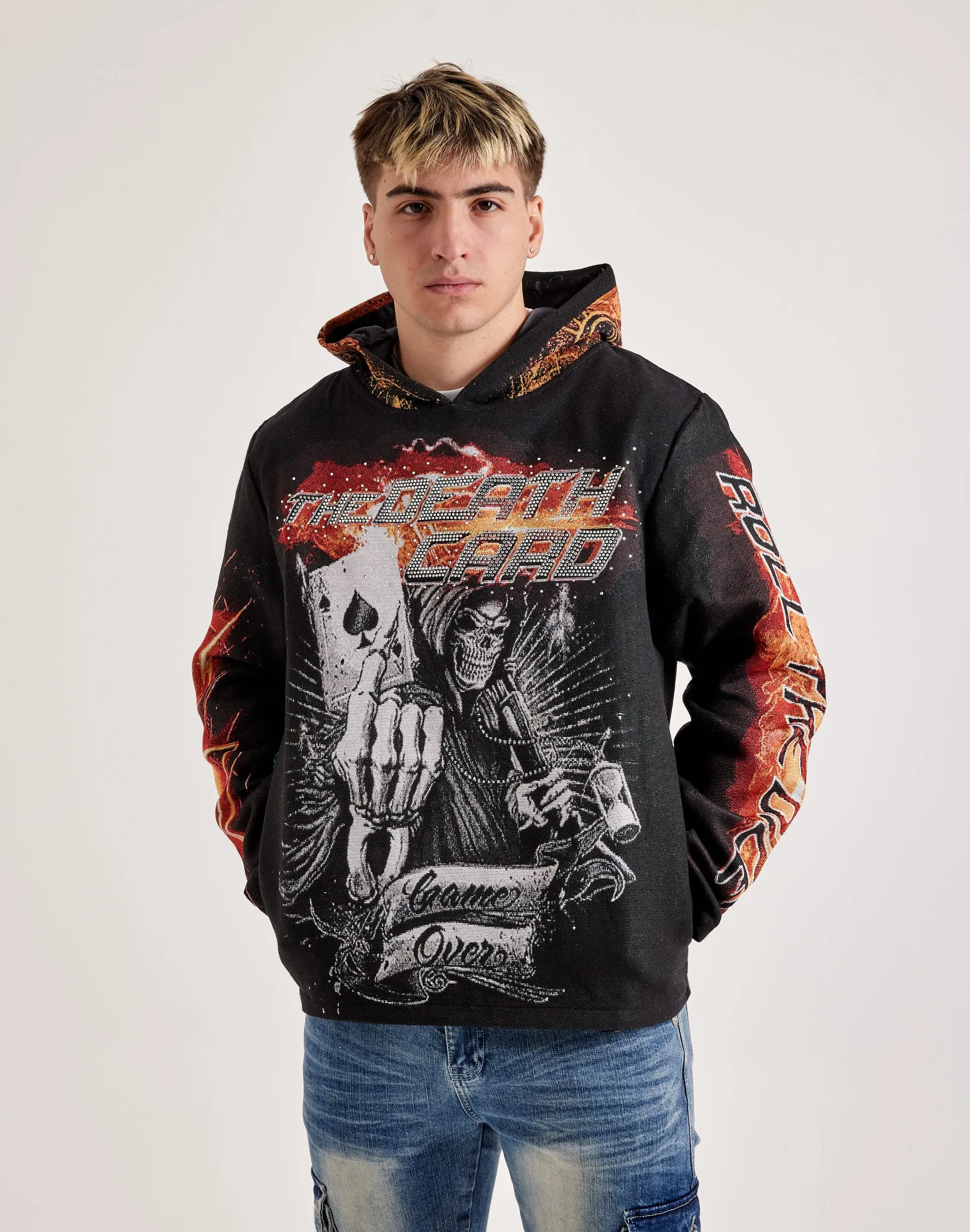 Majestik Death Card Rhinestone Tapestry Hoodie