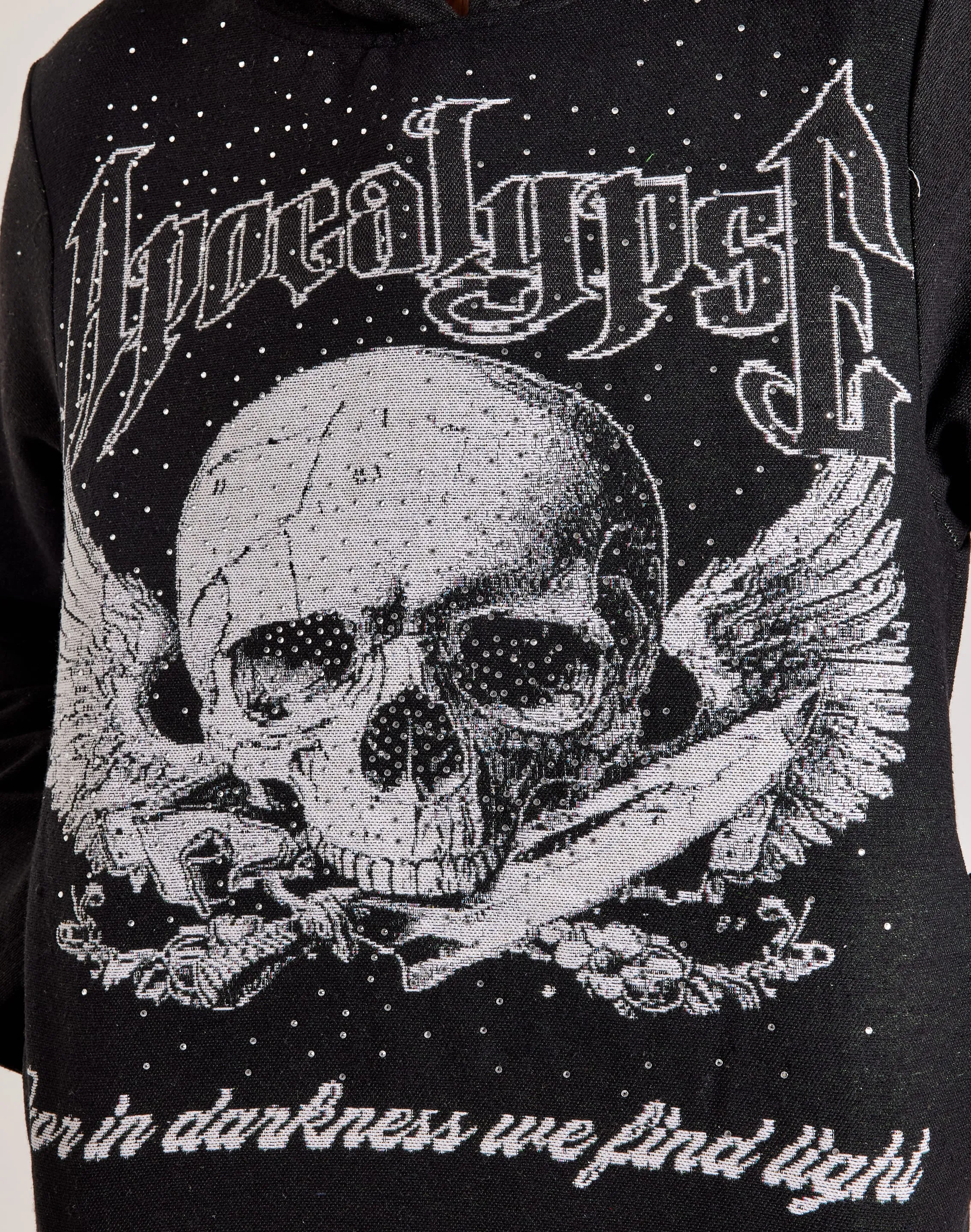 Majestik Embrace The Shadows Rhinestone Tapestry Hoodie