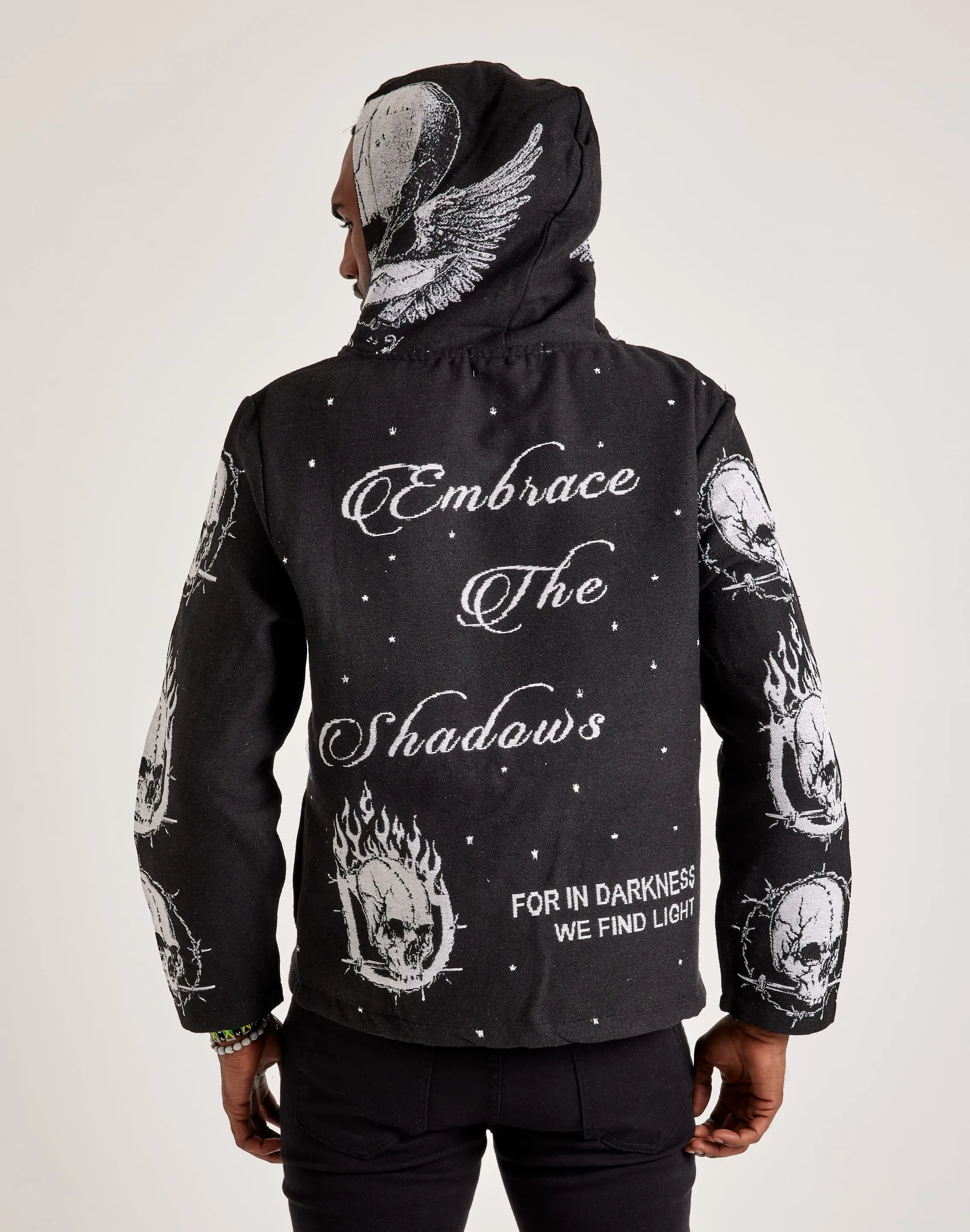 Majestik Embrace The Shadows Rhinestone Tapestry Hoodie